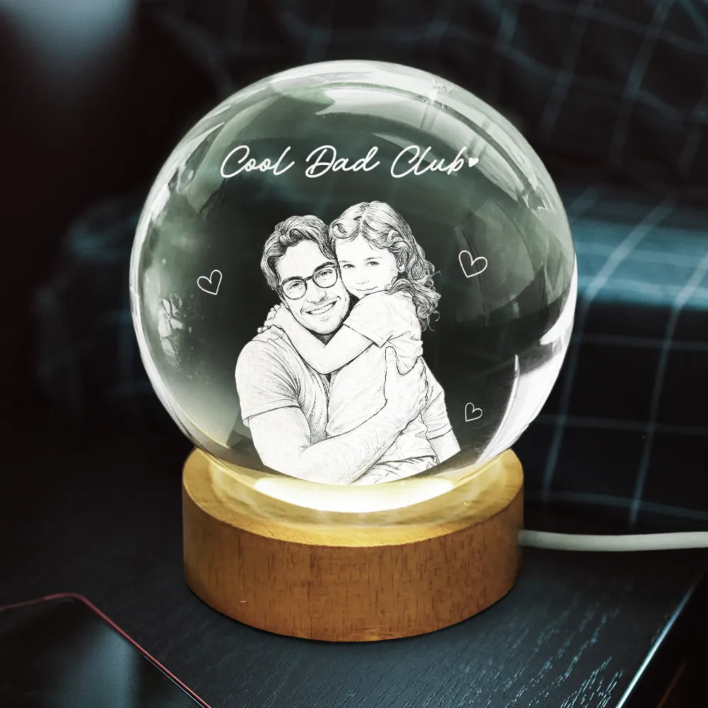 Personalized Dad Photo Crystal Globe Lamp Custom Engraved Gift