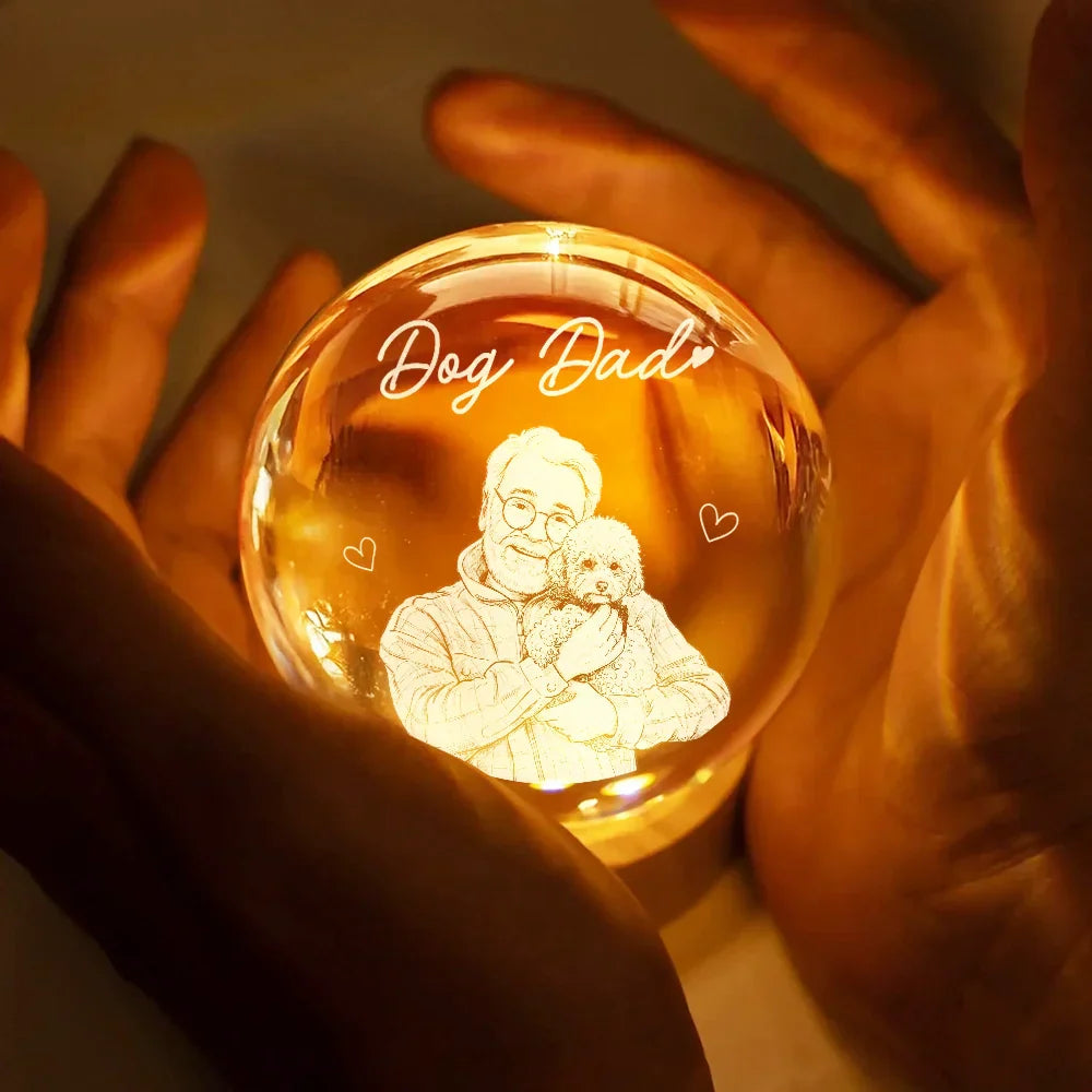 Personalized Dad Photo Crystal Globe Lamp Custom Engraved Gift