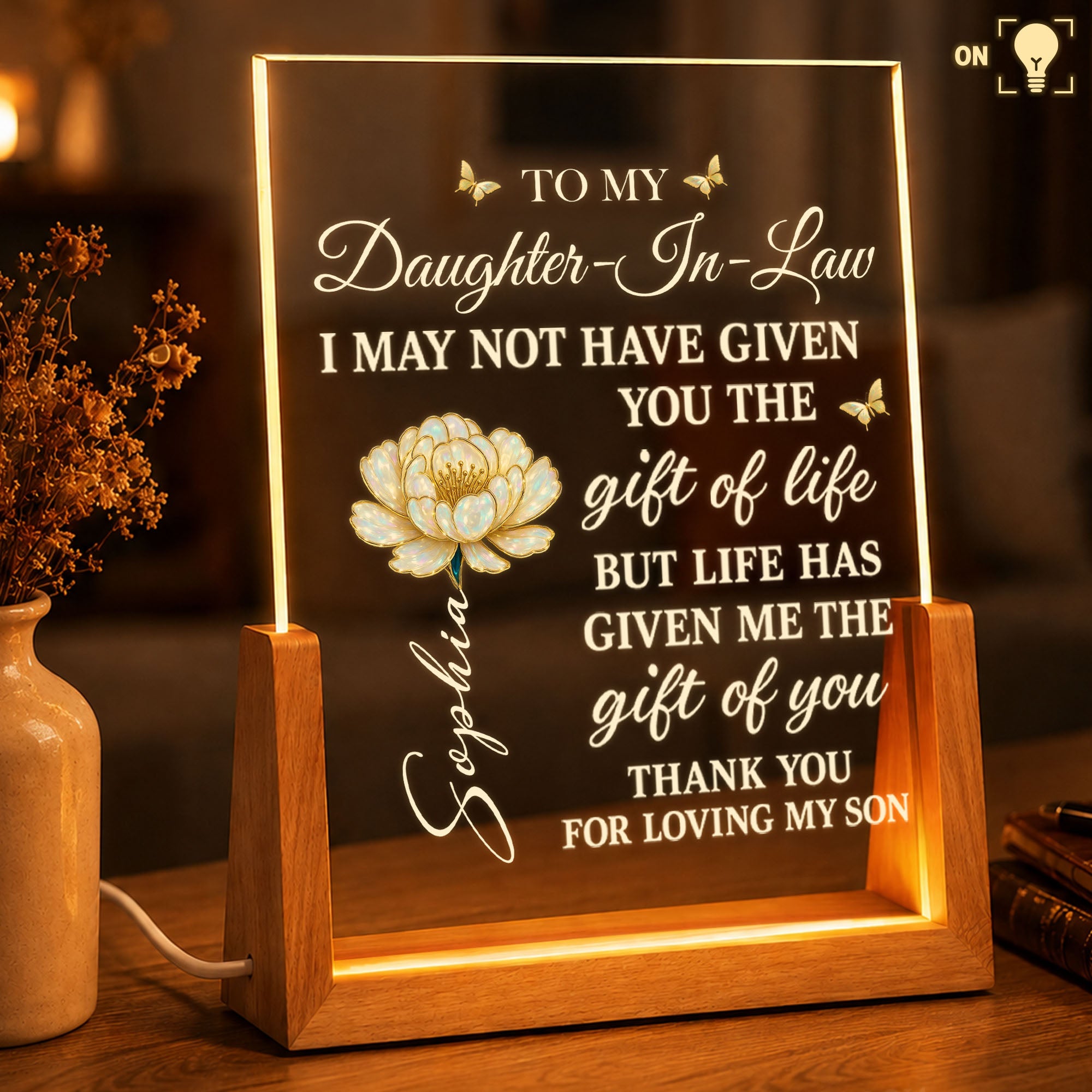 Personalized Acrylic Night Light Custom Gift for Daughter-in-Law Wood and Acrylic Night Light GradoCreations