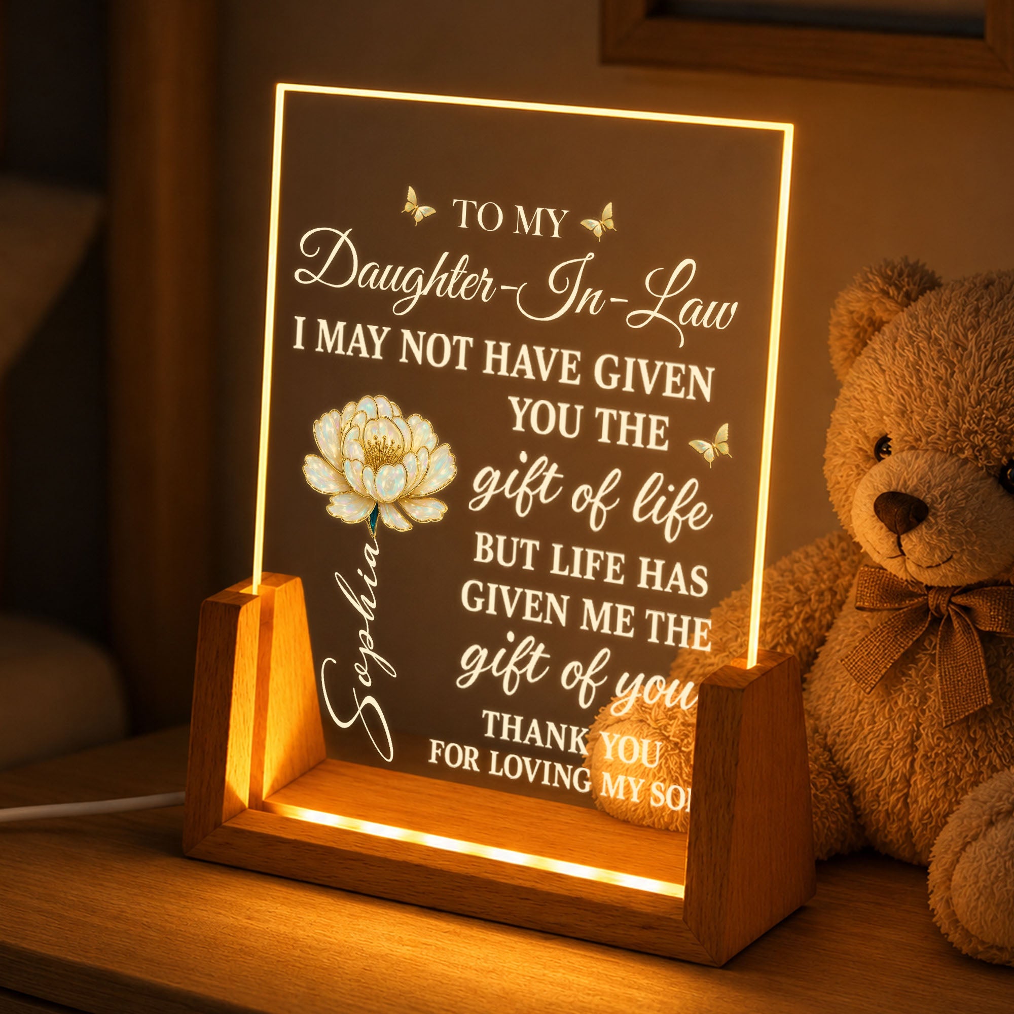 Personalized Acrylic Night Light Custom Gift for Daughter-in-Law Wood and Acrylic Night Light GradoCreations