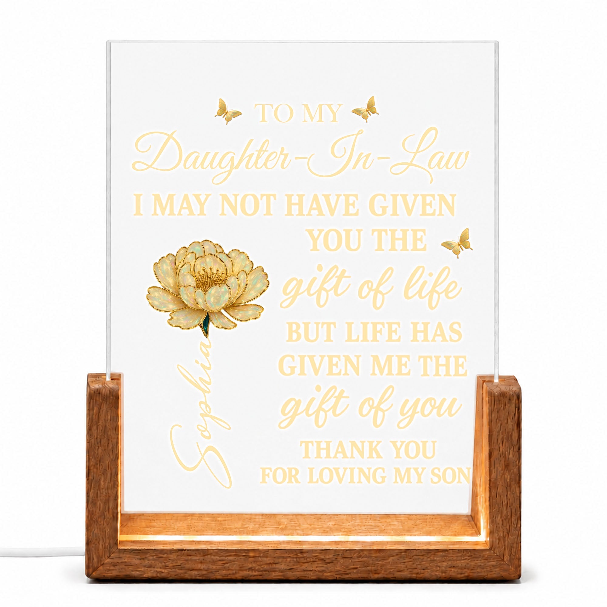 Personalized Acrylic Night Light Custom Gift for Daughter-in-Law Wood and Acrylic Night Light GradoCreations