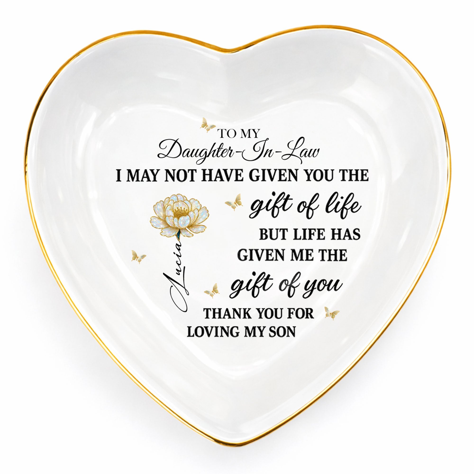 Personalized Heart-Shaped Jewelry Dish Custom Name Gift for Daughter-in-Law Heart Jewelry Dish GradoCreations