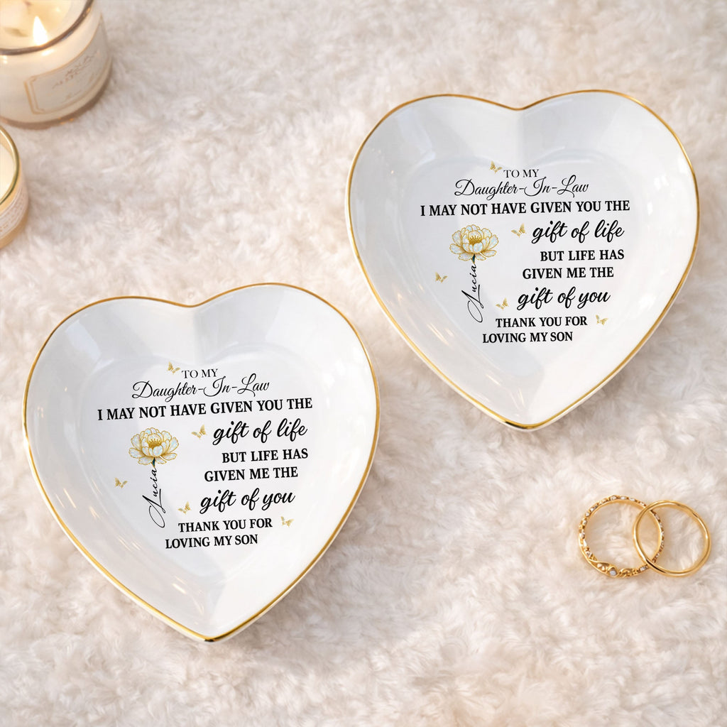 Personalized Heart-Shaped Jewelry Dish Custom Name Gift for Daughter-in-Law Heart Jewelry Dish GradoCreations