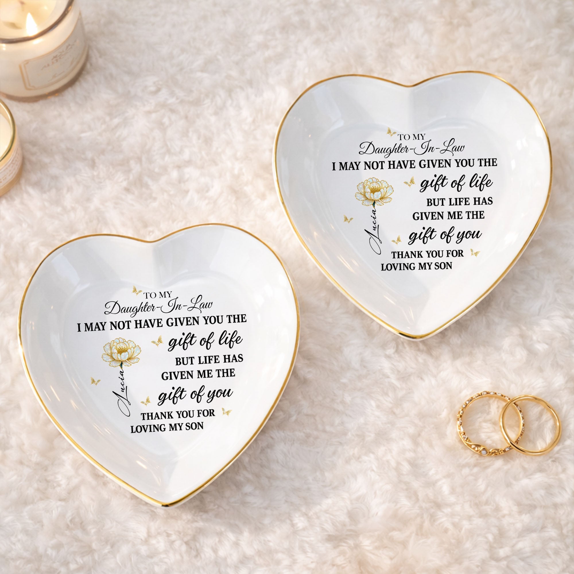 Personalized Heart-Shaped Jewelry Dish Custom Name Gift for Daughter-in-Law Heart Jewelry Dish GradoCreations