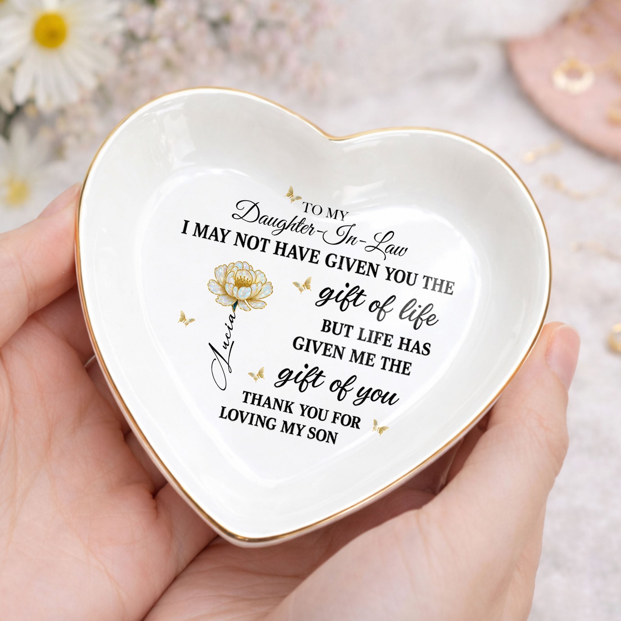 Personalized Heart-Shaped Jewelry Dish Custom Name Gift for Daughter-in-Law Heart Jewelry Dish GradoCreations