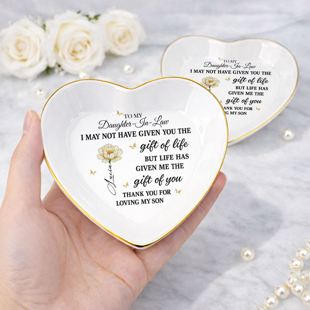 Personalized Heart-Shaped Jewelry Dish Custom Name Gift for Daughter-in-Law Heart Jewelry Dish GradoCreations
