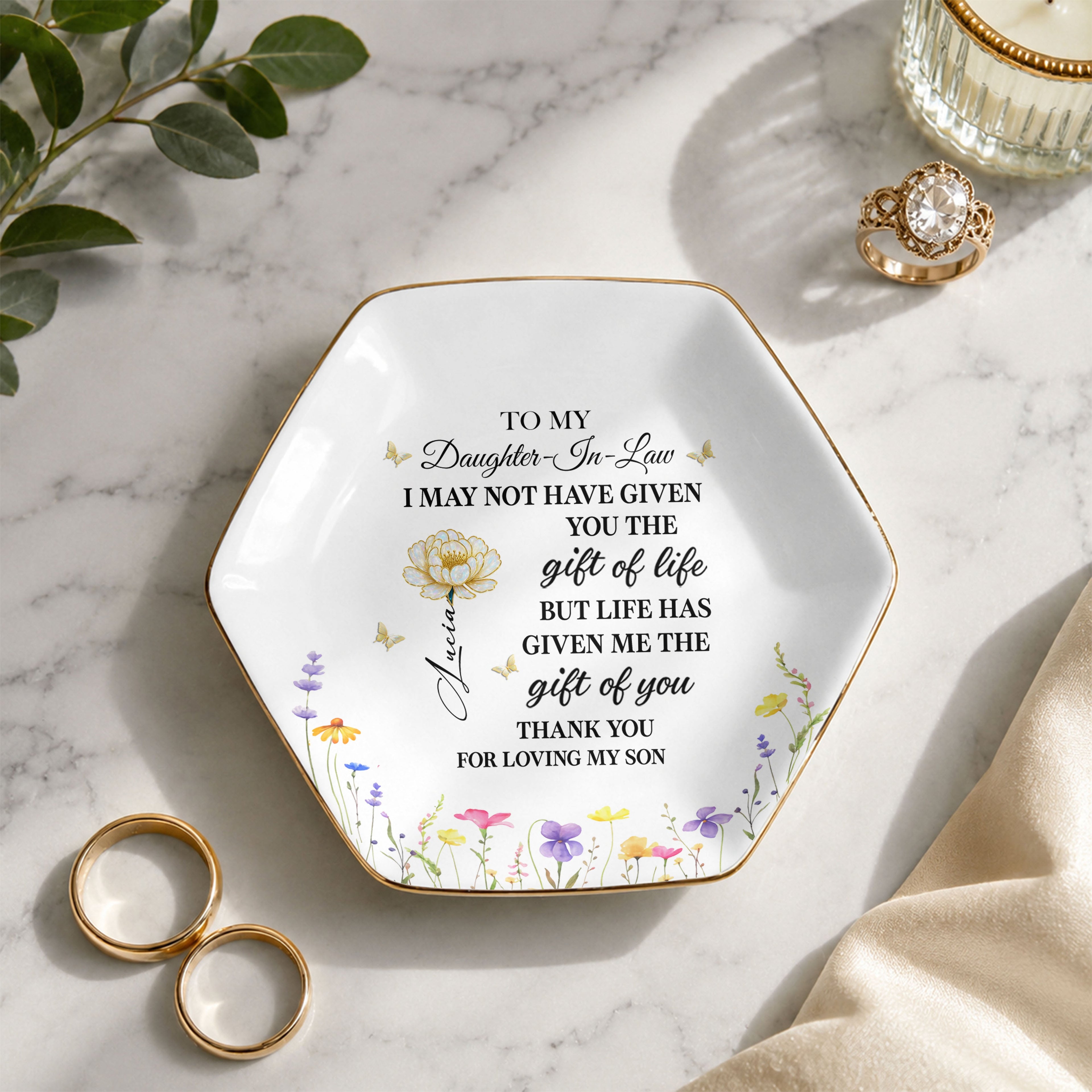 Personalized Ceramic Jewelry Dish Custom Gift for Daughter-in-Law Jewelry Dish GradoCreations