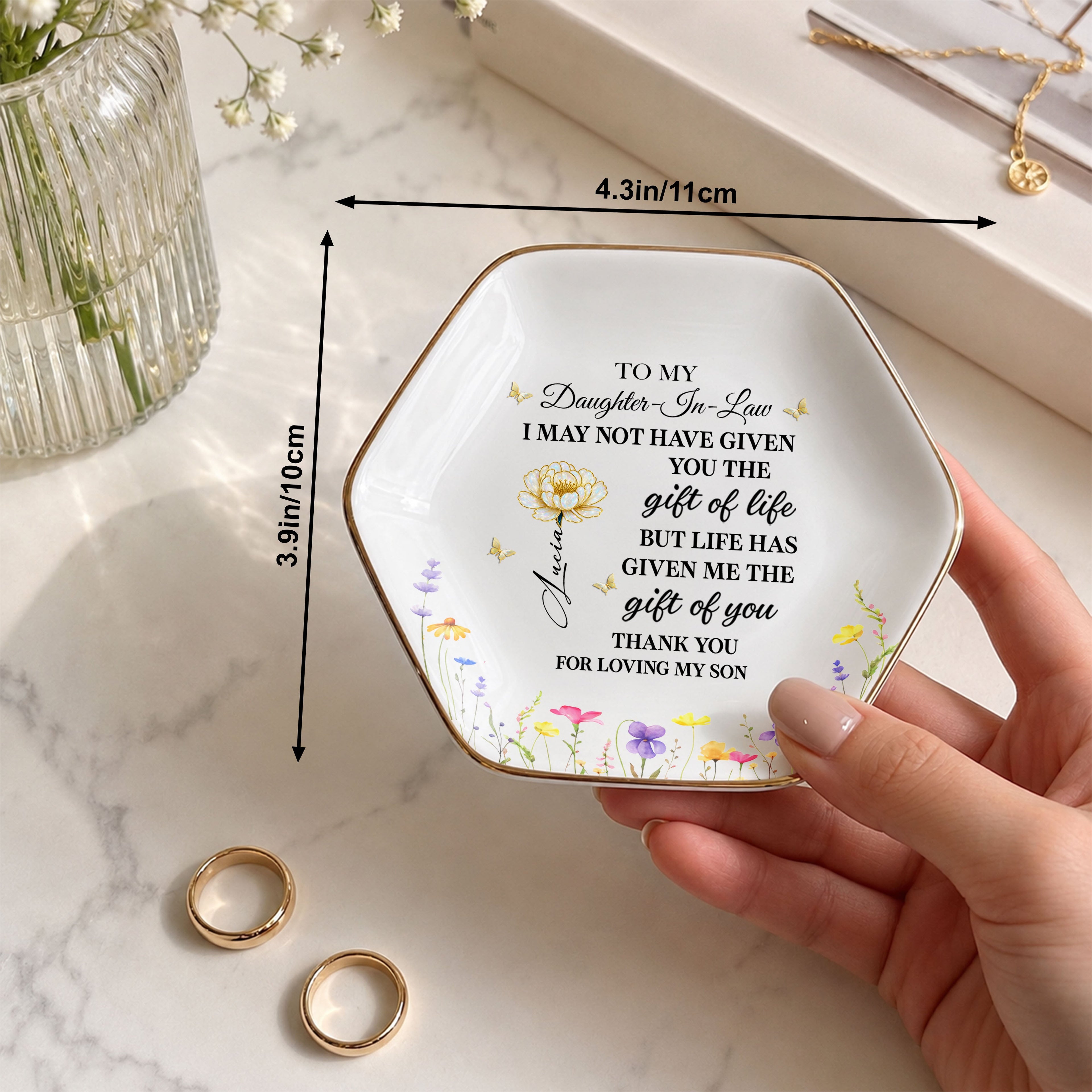 Personalized Ceramic Jewelry Dish Custom Gift for Daughter-in-Law Jewelry Dish GradoCreations