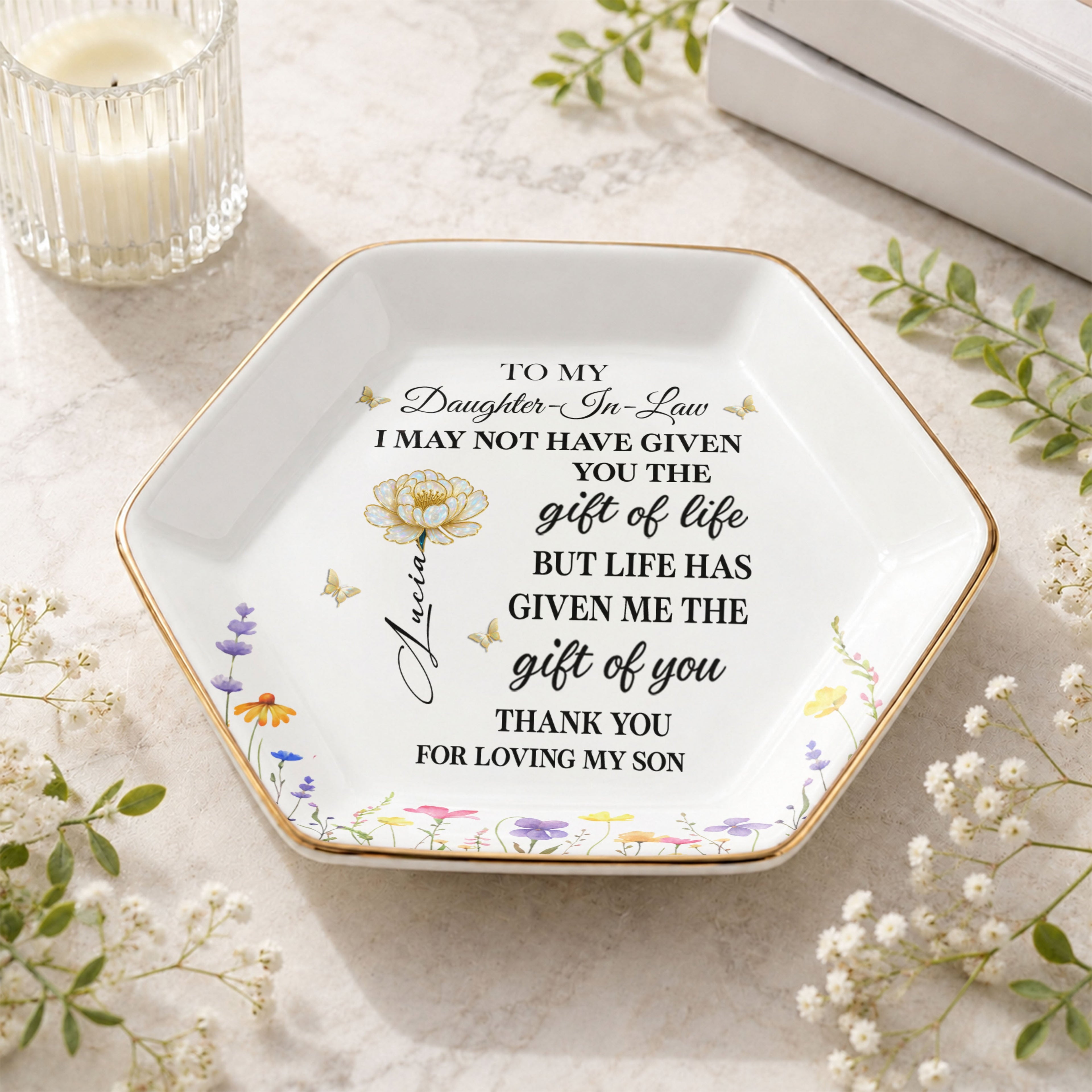 Personalized Ceramic Jewelry Dish Custom Gift for Daughter-in-Law Jewelry Dish GradoCreations