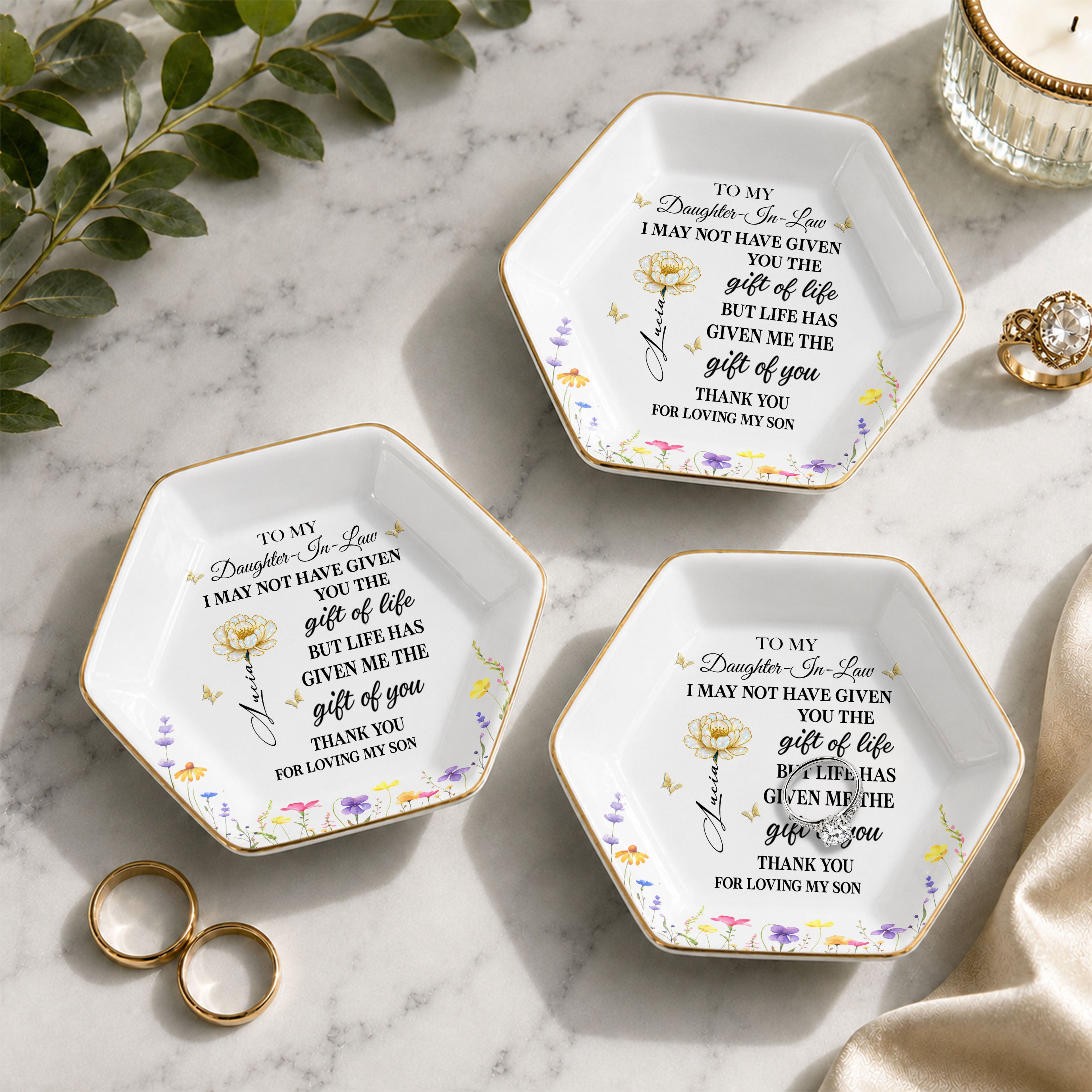 Personalized Ceramic Jewelry Dish Custom Gift for Daughter-in-Law Jewelry Dish GradoCreations