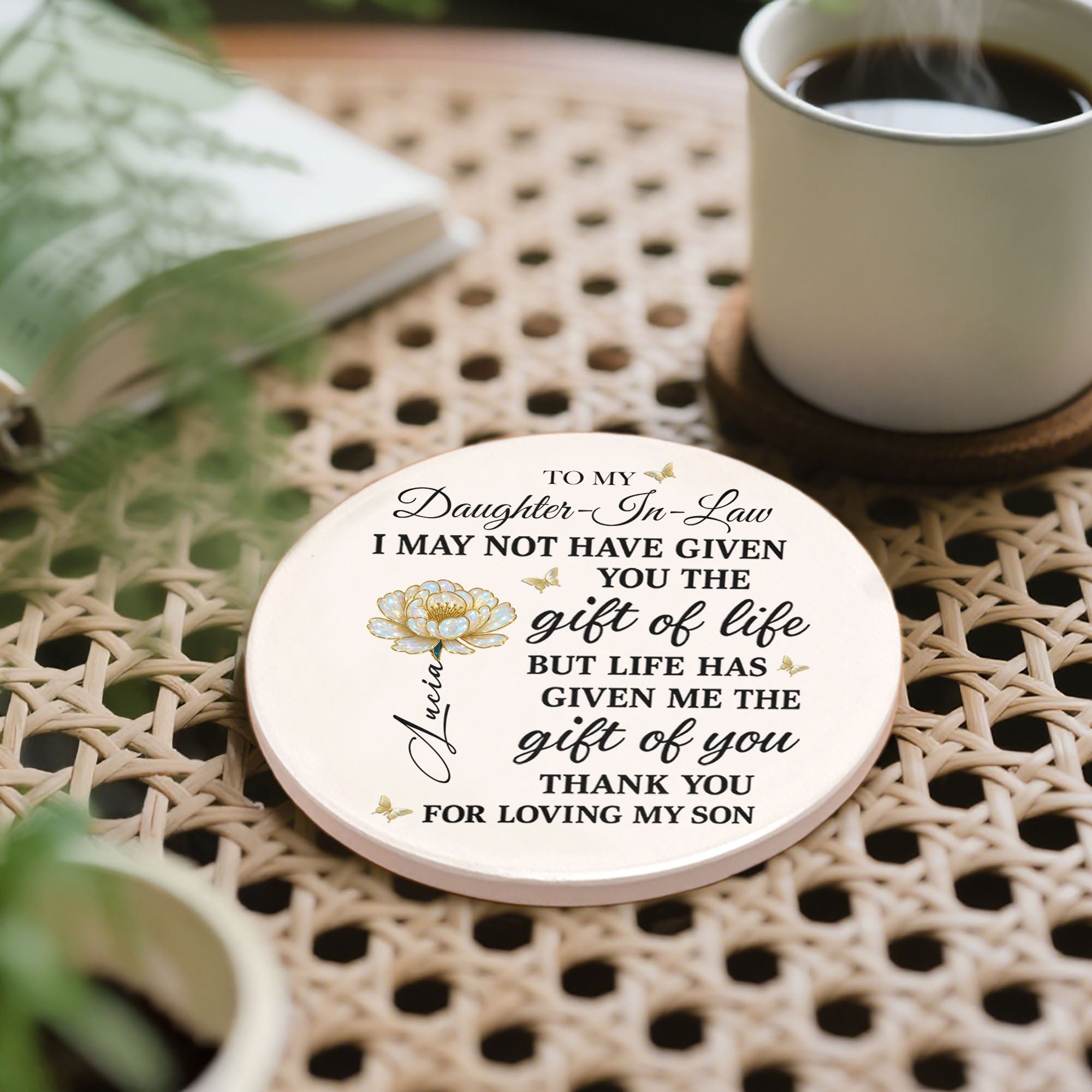 Personalized Flower Ceramic Coaster Gift for Daughter-in-Law Ceramic Coaster GradoCreations
