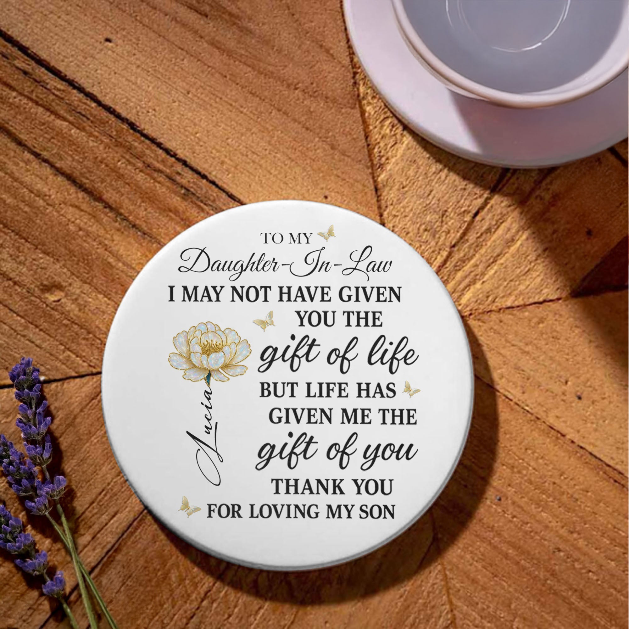 Personalized Flower Ceramic Coaster Gift for Daughter-in-Law Ceramic Coaster GradoCreations