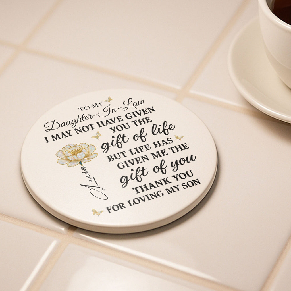 Personalized Flower Ceramic Coaster Gift for Daughter-in-Law Ceramic Coaster GradoCreations