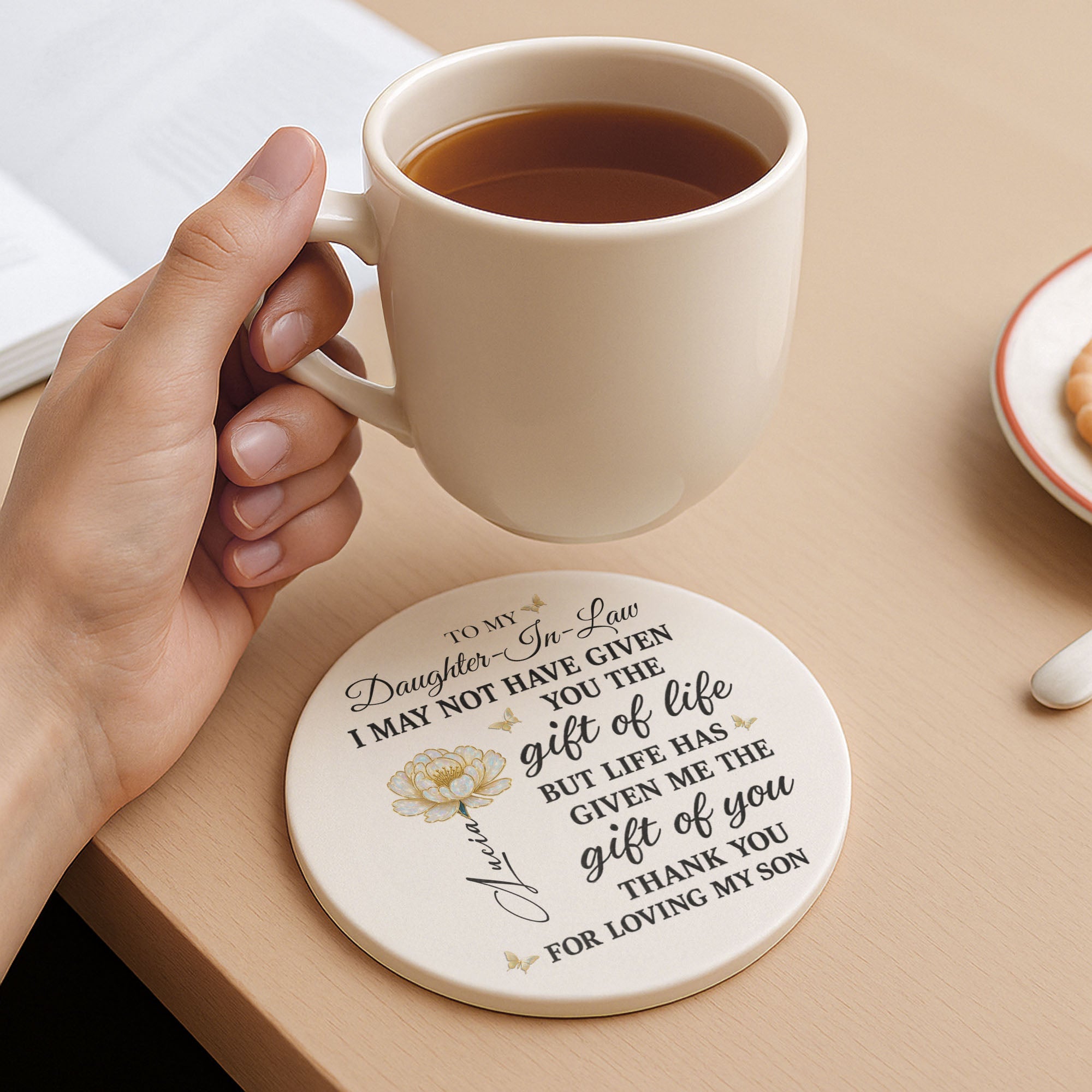 Personalized Flower Ceramic Coaster Gift for Daughter-in-Law Ceramic Coaster GradoCreations