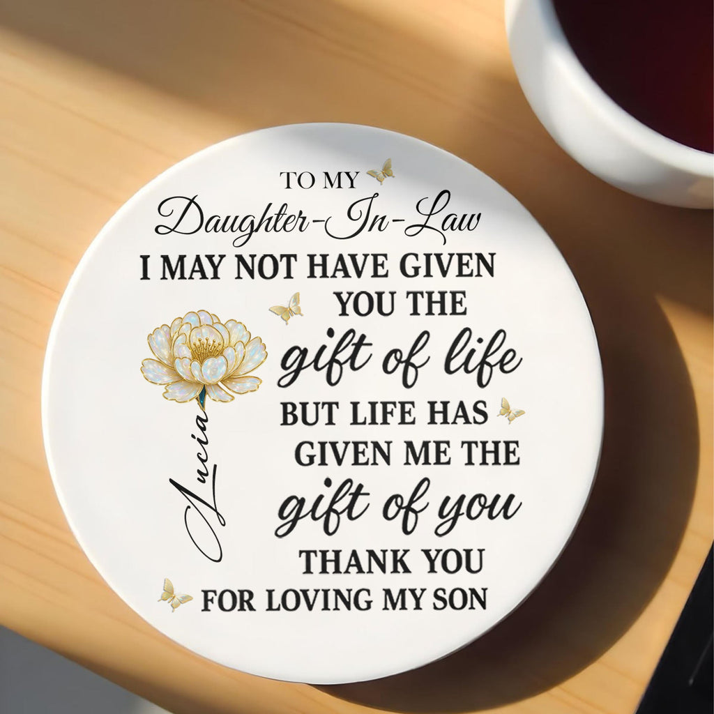 Personalized Flower Ceramic Coaster Gift for Daughter-in-Law Ceramic Coaster GradoCreations