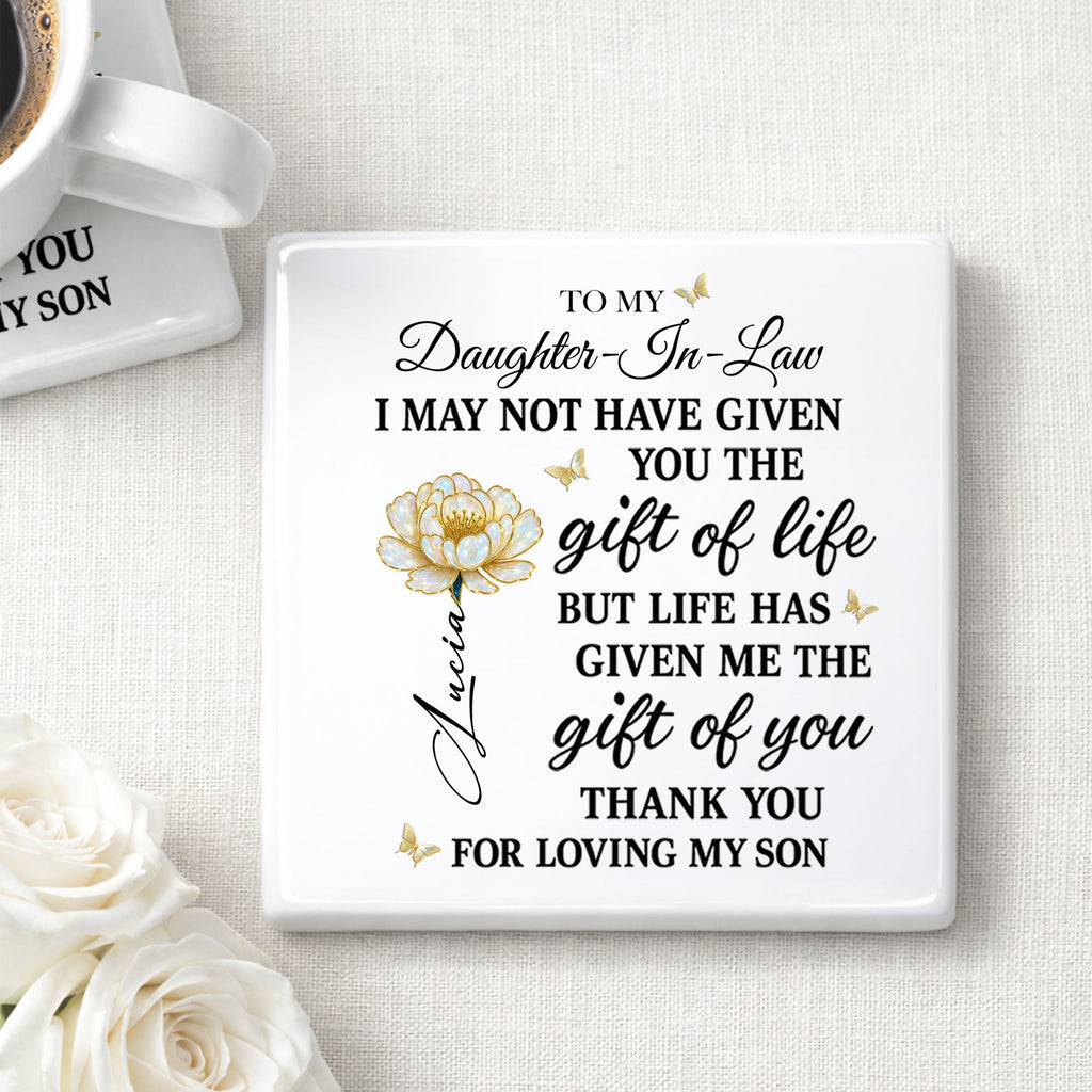Personalized Ceramic Coaster Custom Gift for Daughter-in-Law Square Ceramic Coaster GradoCreations