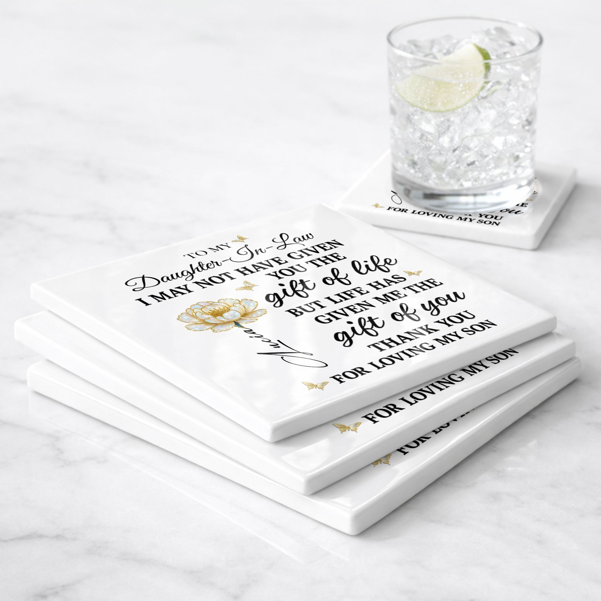 Personalized Ceramic Coaster Custom Gift for Daughter-in-Law Square Ceramic Coaster GradoCreations