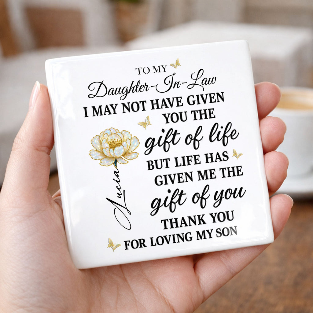Personalized Ceramic Coaster Custom Gift for Daughter-in-Law Square Ceramic Coaster GradoCreations