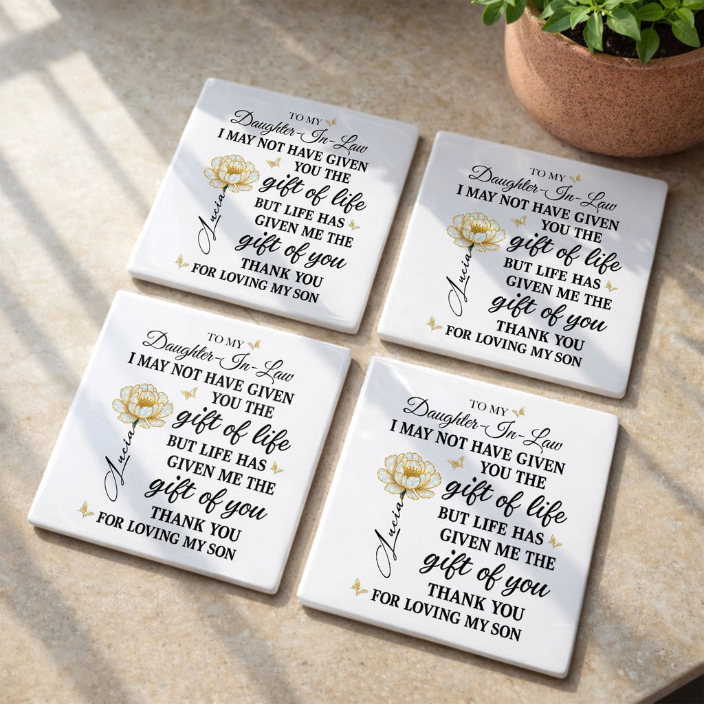 Personalized Ceramic Coaster Custom Gift for Daughter-in-Law Square Ceramic Coaster GradoCreations