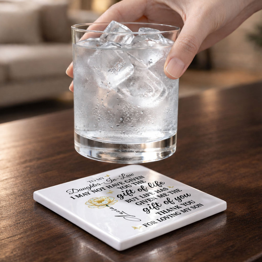 Personalized Ceramic Coaster Custom Gift for Daughter-in-Law Square Ceramic Coaster GradoCreations