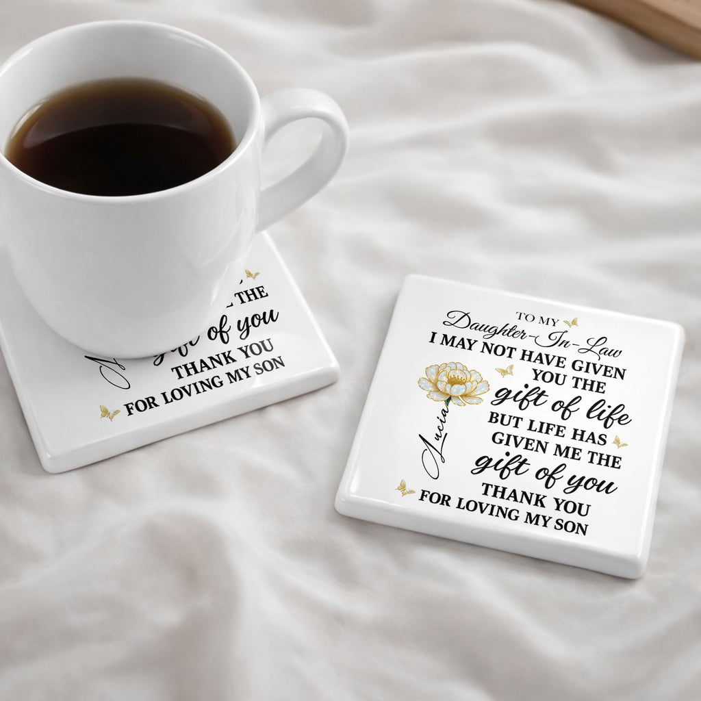 Personalized Ceramic Coaster Custom Gift for Daughter-in-Law Square Ceramic Coaster GradoCreations