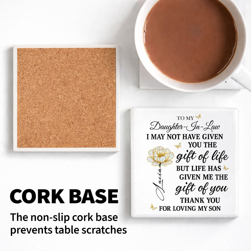 Personalized Ceramic Coaster Custom Gift for Daughter-in-Law Square Ceramic Coaster GradoCreations