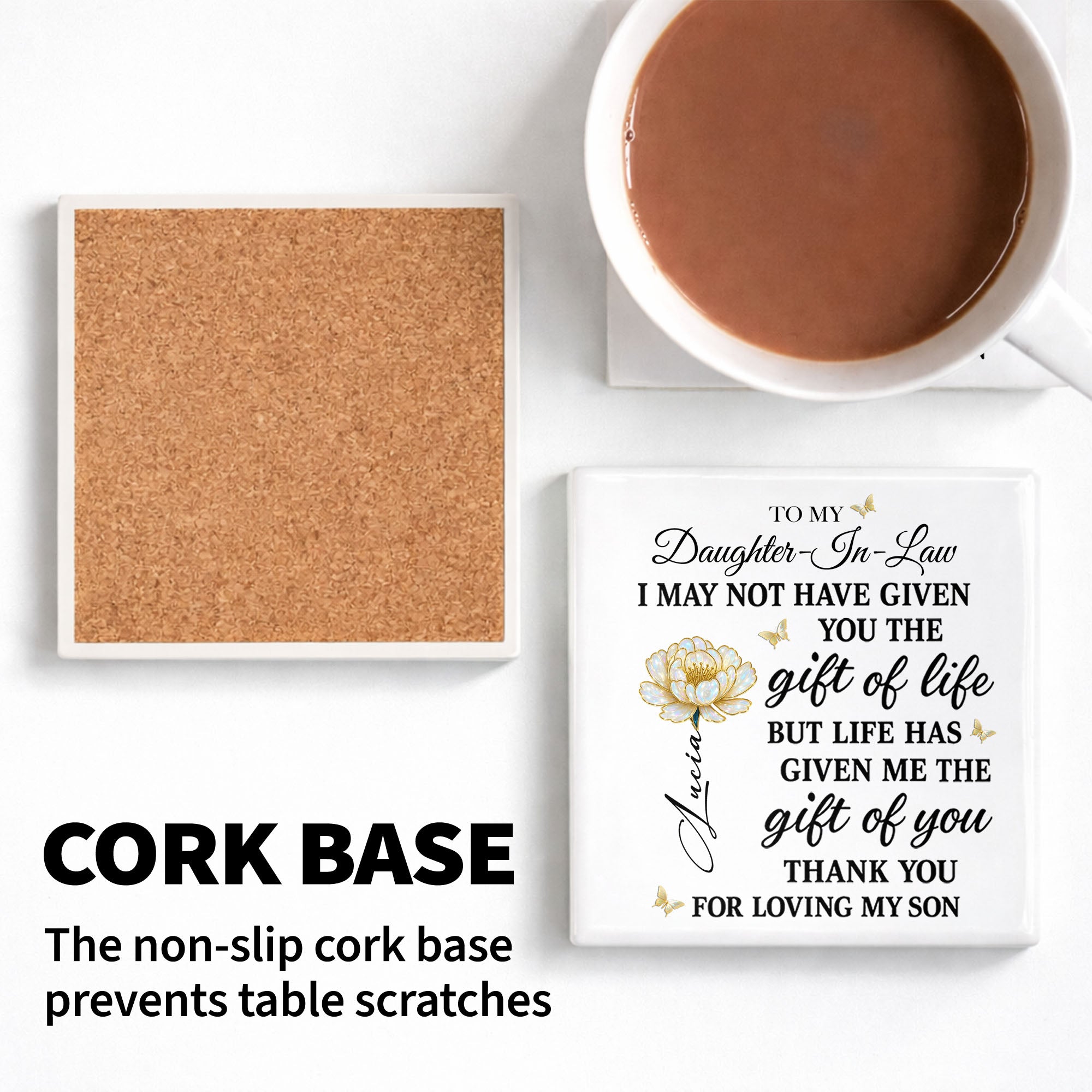 Personalized Ceramic Coaster Custom Gift for Daughter-in-Law Square Ceramic Coaster GradoCreations