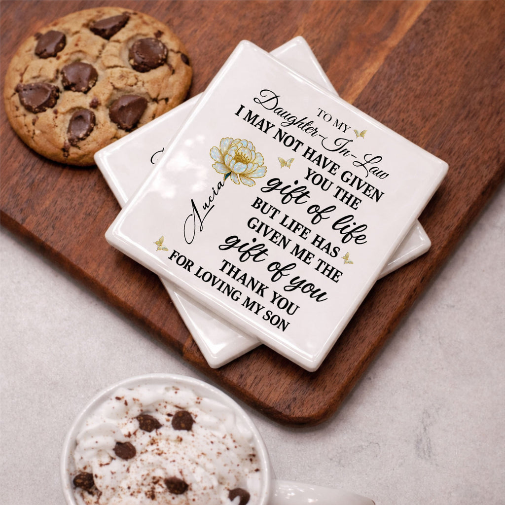 Personalized Ceramic Coaster Custom Gift for Daughter-in-Law Square Ceramic Coaster GradoCreations