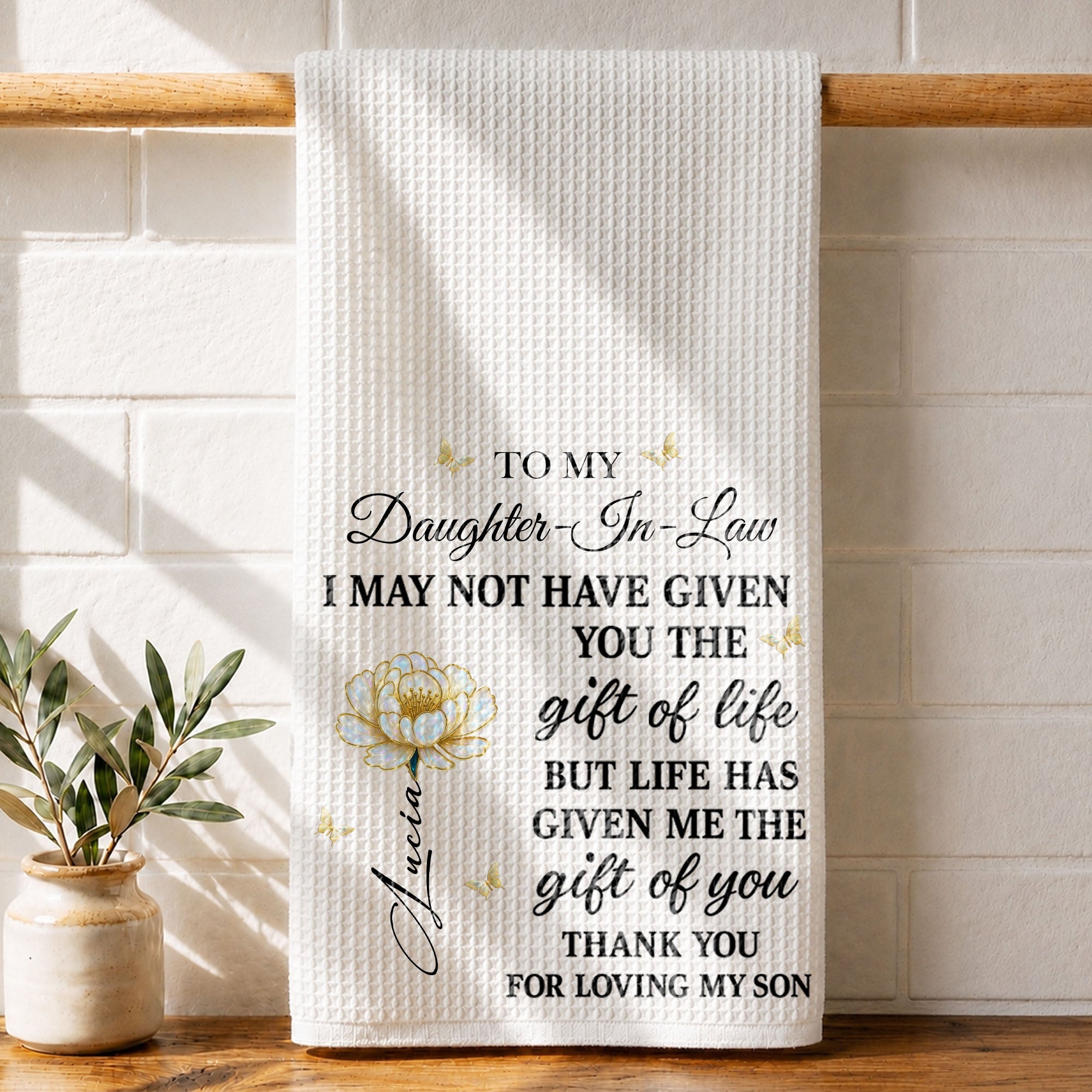 Personalized Kitchen Towel Custom Flower Gift for Daughter-in-Law Kitchen Towel GradoCreations