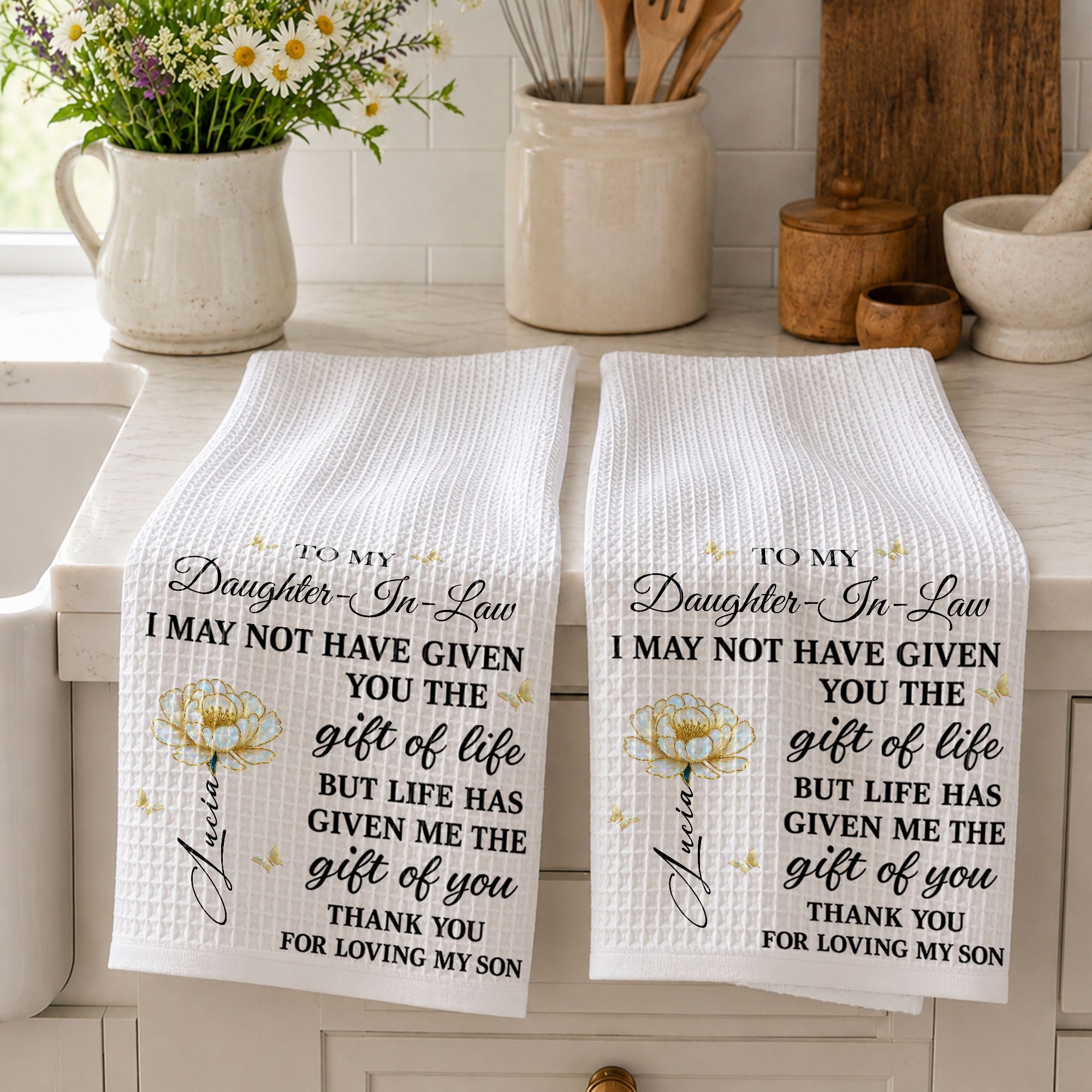 Personalized Kitchen Towel Custom Flower Gift for Daughter-in-Law Kitchen Towel GradoCreations