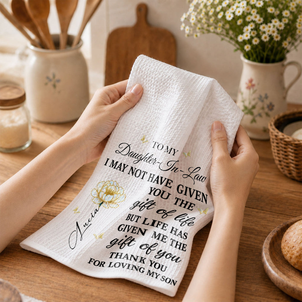 Personalized Kitchen Towel Custom Flower Gift for Daughter-in-Law Kitchen Towel GradoCreations