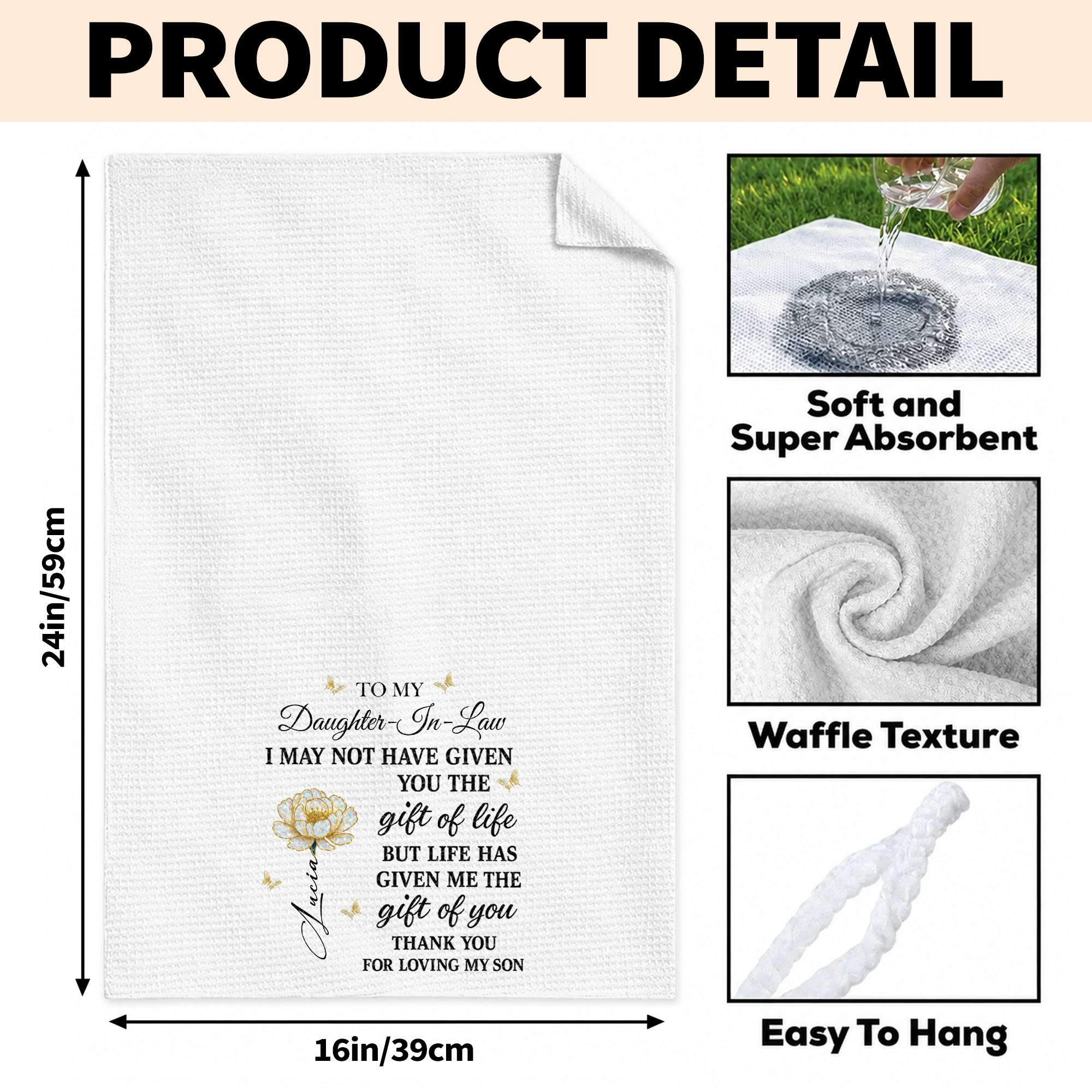 Personalized Kitchen Towel Custom Flower Gift for Daughter-in-Law Kitchen Towel GradoCreations