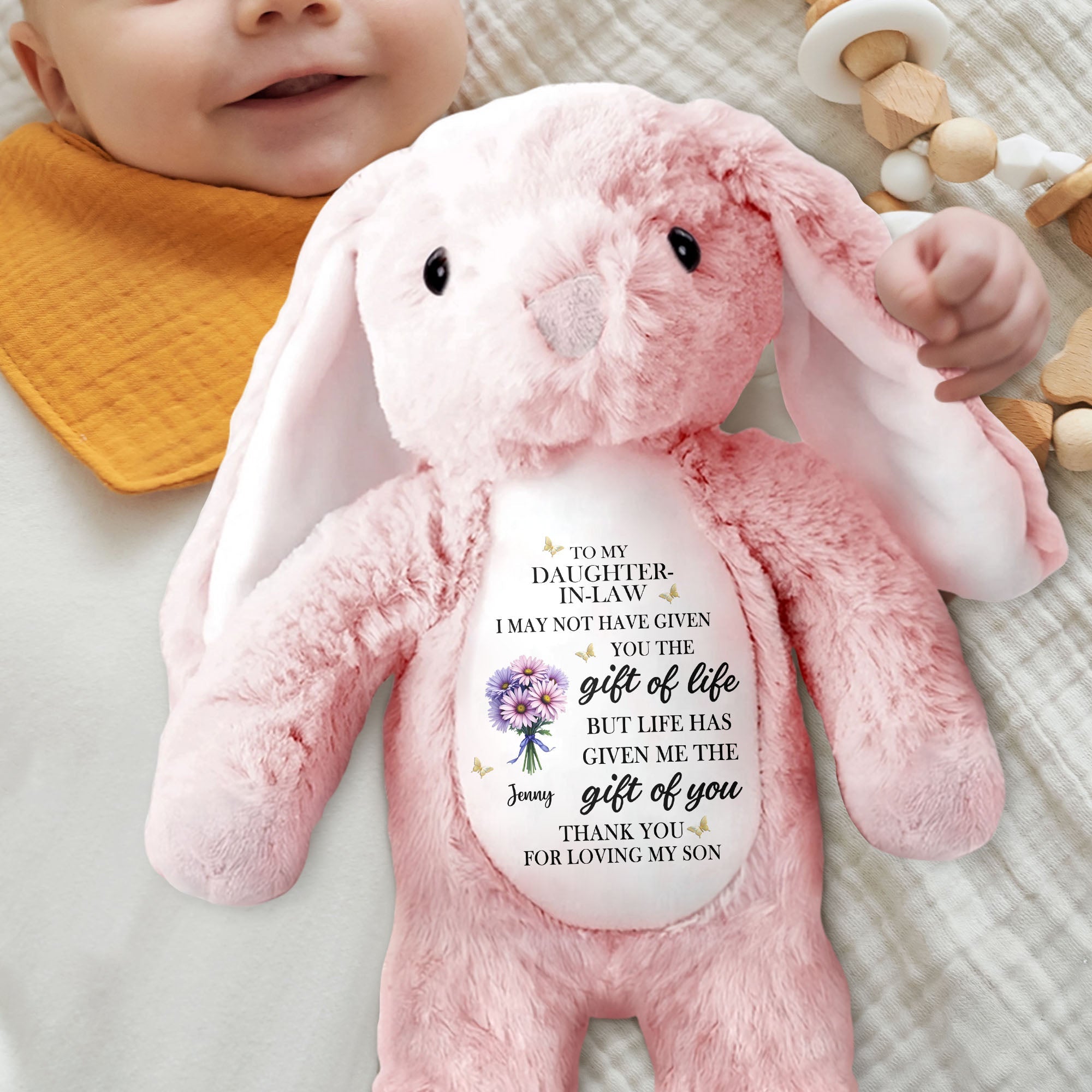 Personalized Plush Bunny Custom Name Gift for Daughter-In-Law Stuffed Bunny GradoCreations