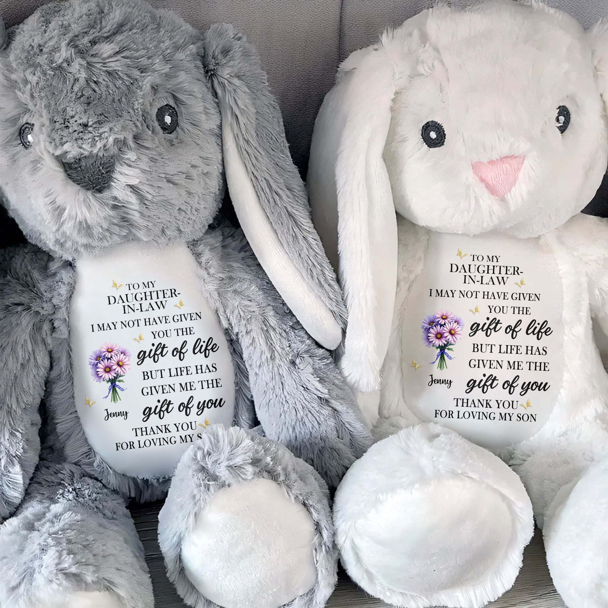 Personalized Plush Bunny Custom Name Gift for Daughter-In-Law Stuffed Bunny GradoCreations