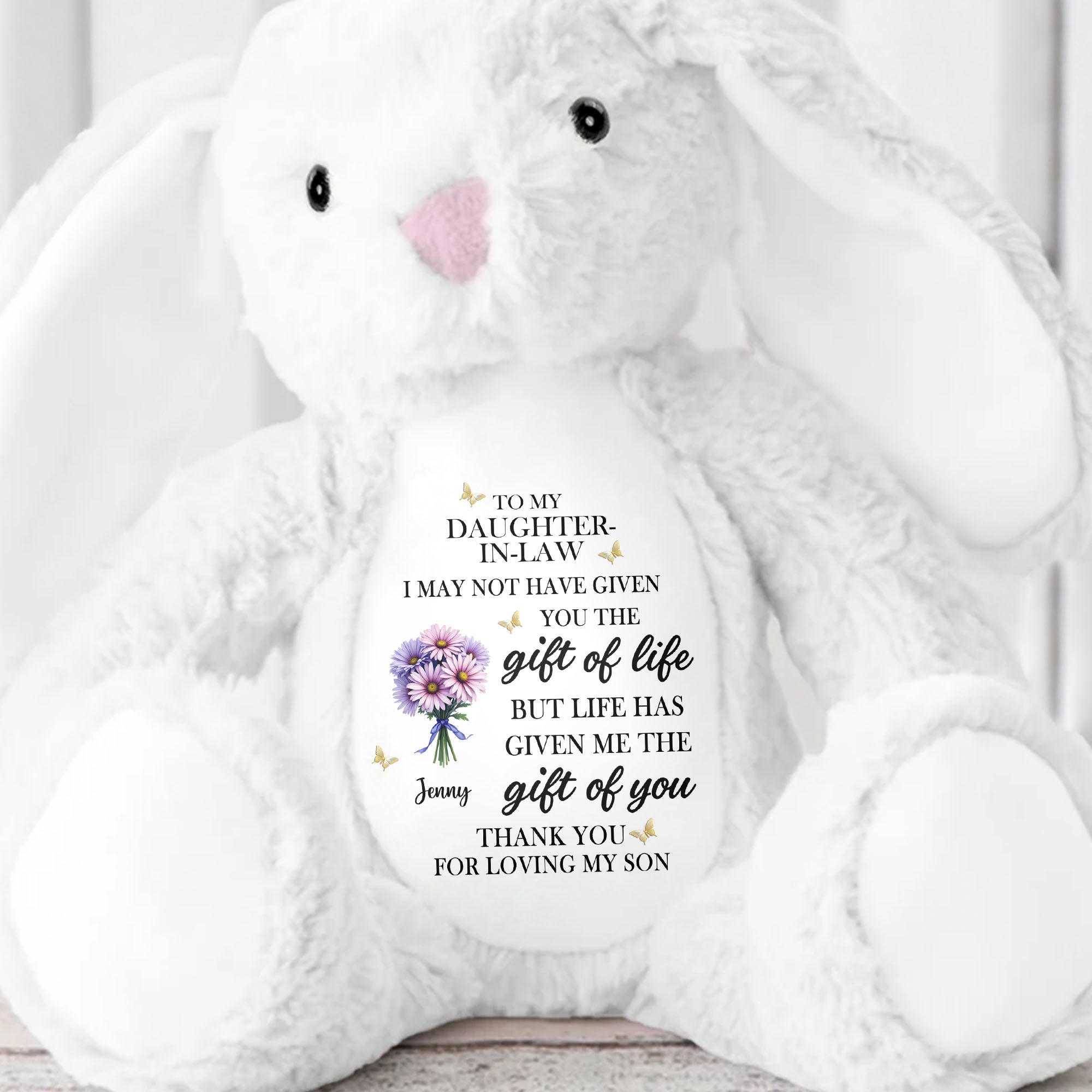 Personalized Plush Bunny Custom Name Gift for Daughter-In-Law Stuffed Bunny GradoCreations