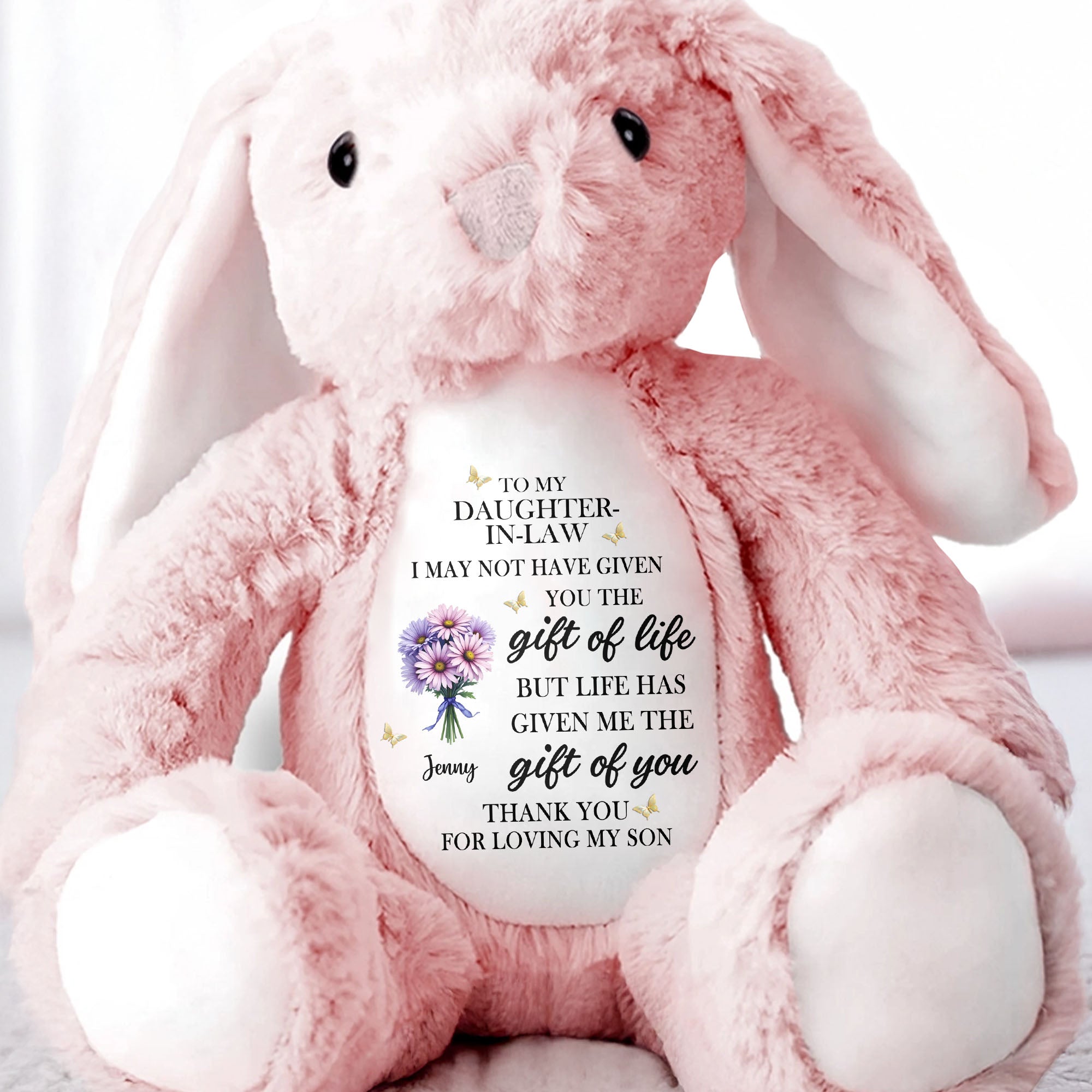 Personalized Plush Bunny Custom Name Gift for Daughter-In-Law Stuffed Bunny GradoCreations