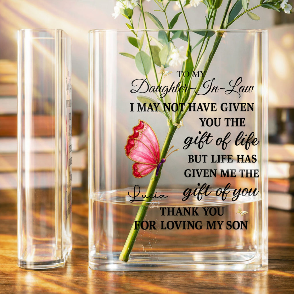 Personalized Acrylic Book Vase Gift for Daughter-In-Law with Butterflies Acrylic Book Vase GradoCreations