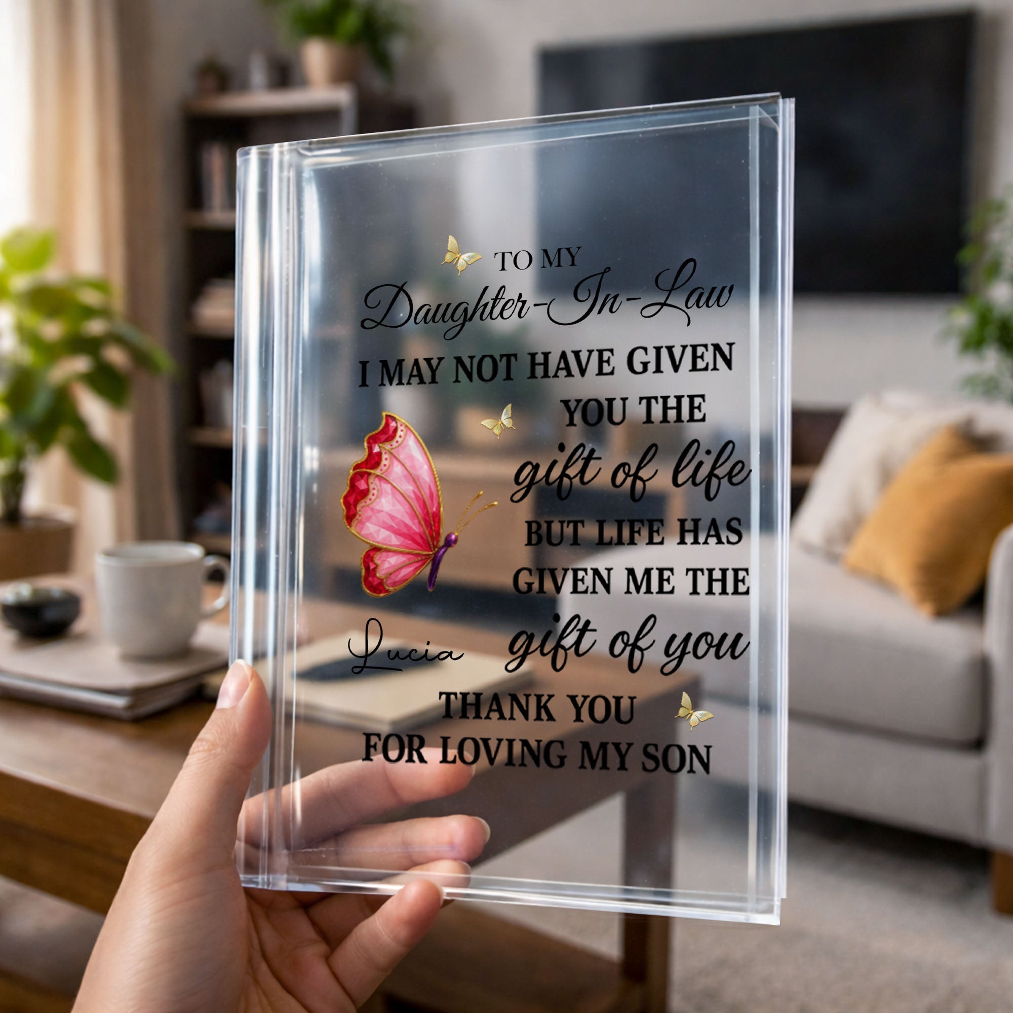 Personalized Acrylic Book Vase Gift for Daughter-In-Law with Butterflies Acrylic Book Vase GradoCreations