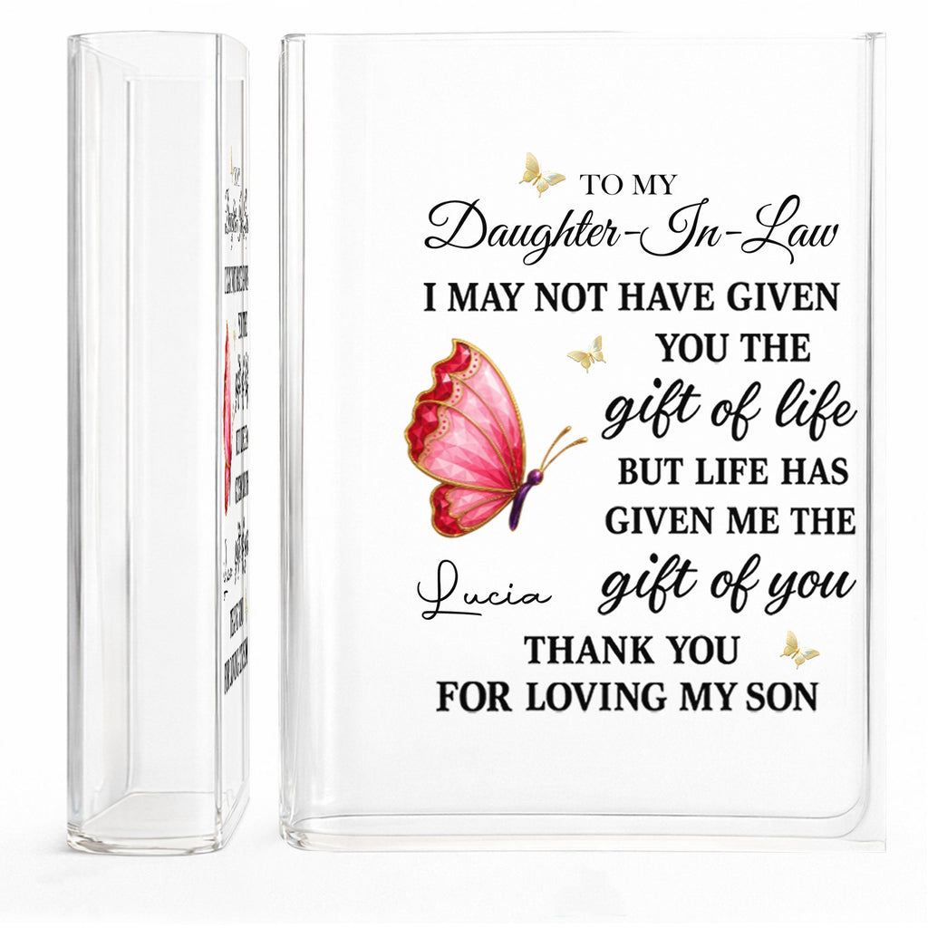 Personalized Acrylic Book Vase Gift for Daughter-In-Law with Butterflies Acrylic Book Vase GradoCreations