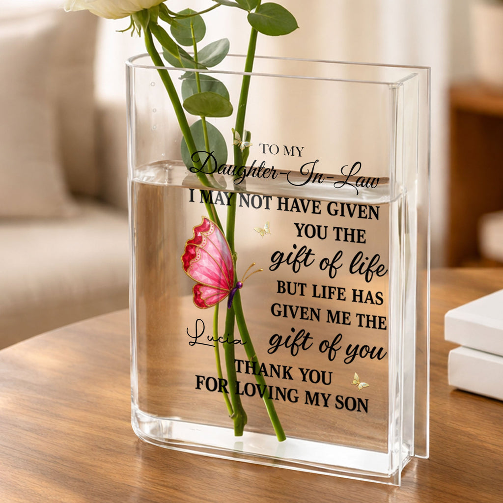 Personalized Acrylic Book Vase Gift for Daughter-In-Law with Butterflies Acrylic Book Vase GradoCreations