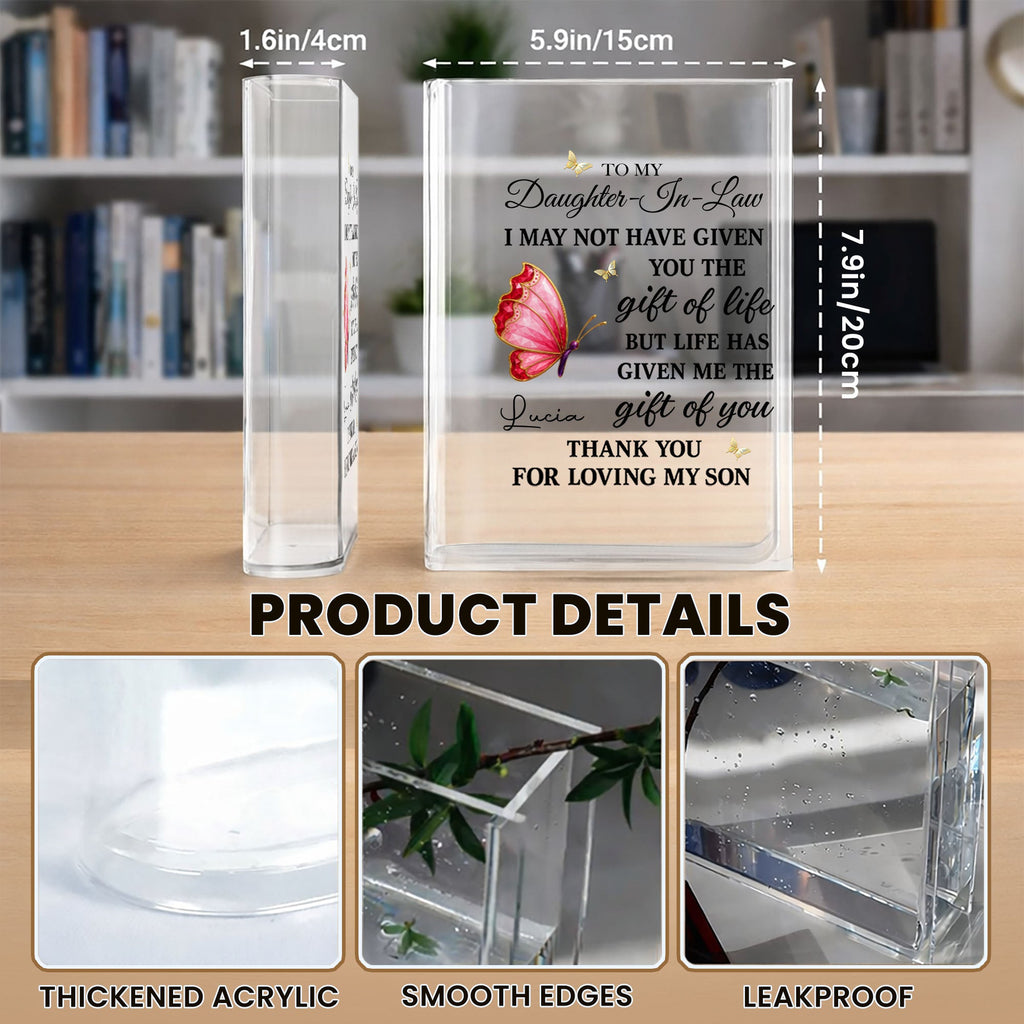 Personalized Acrylic Book Vase Gift for Daughter-In-Law with Butterflies Acrylic Book Vase GradoCreations