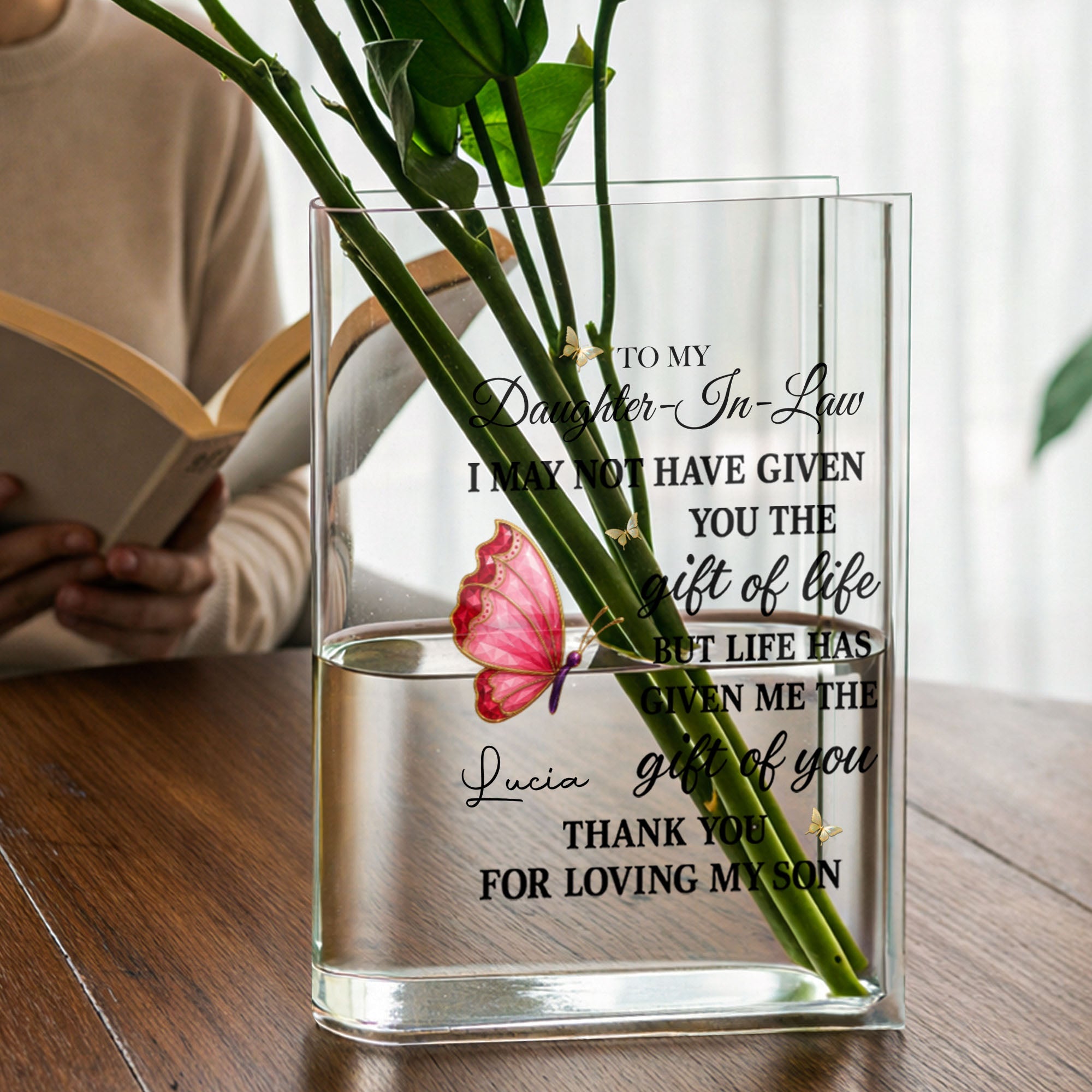 Personalized Acrylic Book Vase Gift for Daughter-In-Law with Butterflies Acrylic Book Vase GradoCreations