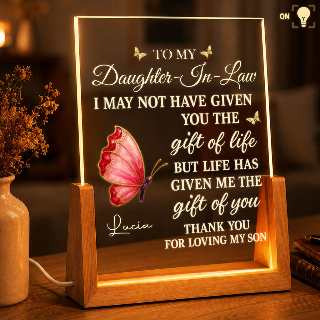 Personalized Acrylic Night Light with Wooden Base Gift for Daughter-in-Law Wood and Acrylic Night Light GradoCreations