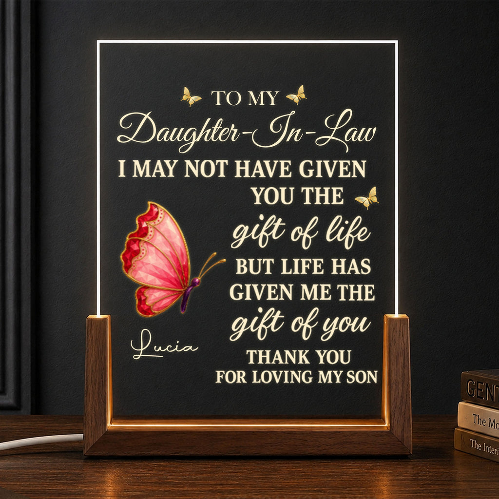 Personalized Acrylic Night Light with Wooden Base Gift for Daughter-in-Law Wood and Acrylic Night Light GradoCreations