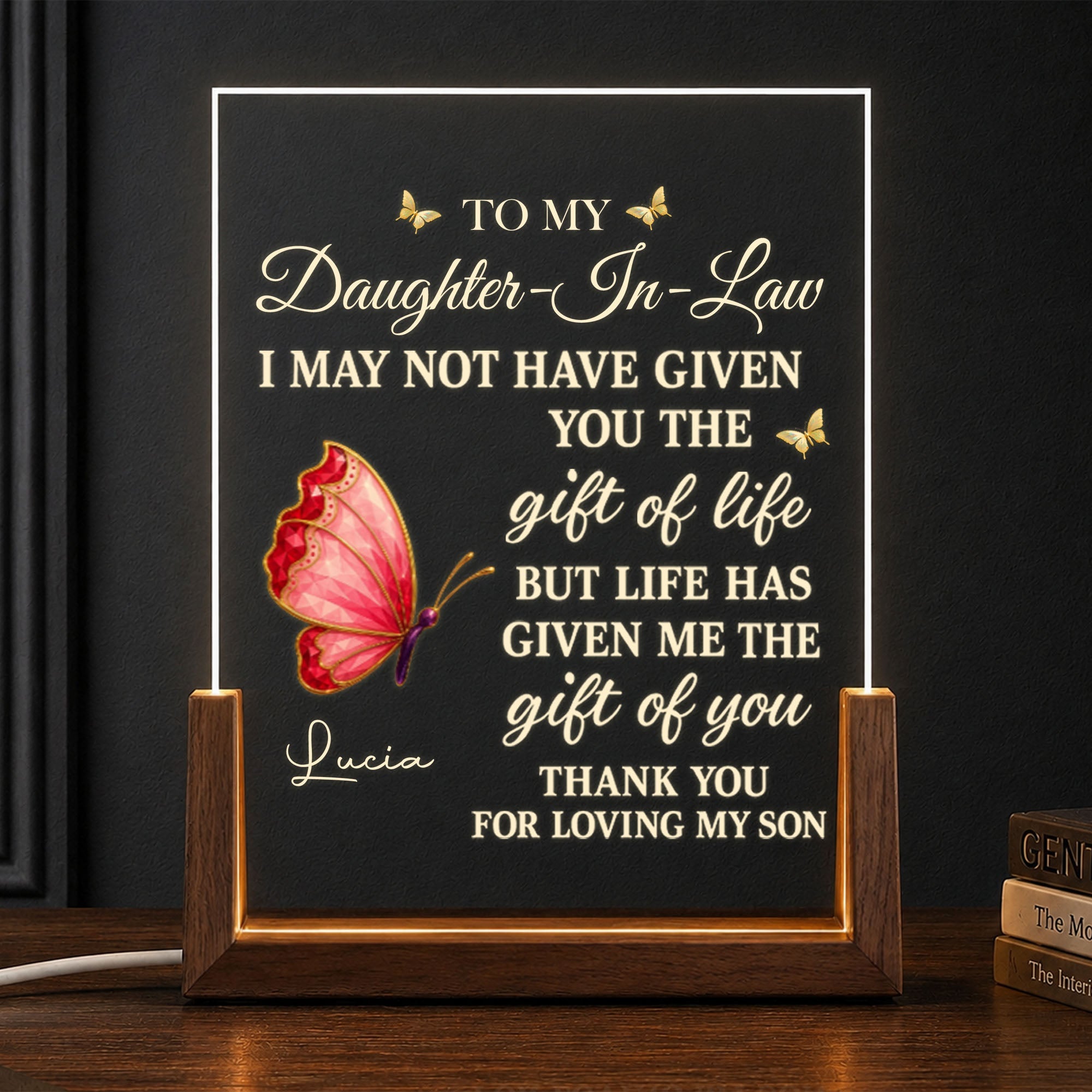 Personalized Acrylic Night Light with Wooden Base Gift for Daughter-in-Law Wood and Acrylic Night Light GradoCreations