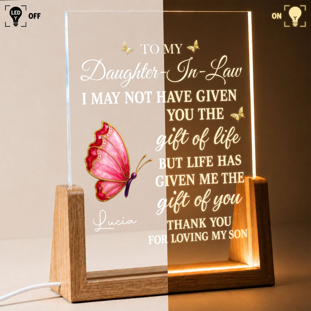 Personalized Acrylic Night Light with Wooden Base Gift for Daughter-in-Law Wood and Acrylic Night Light GradoCreations