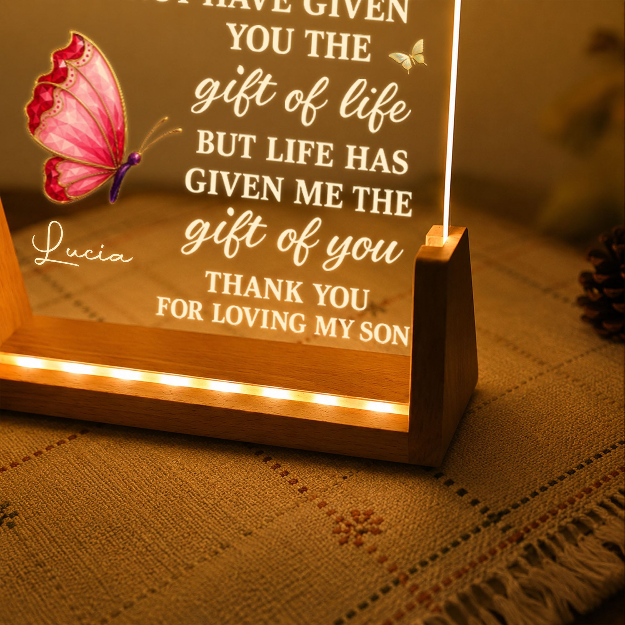 Personalized Acrylic Night Light with Wooden Base Gift for Daughter-in-Law Wood and Acrylic Night Light GradoCreations