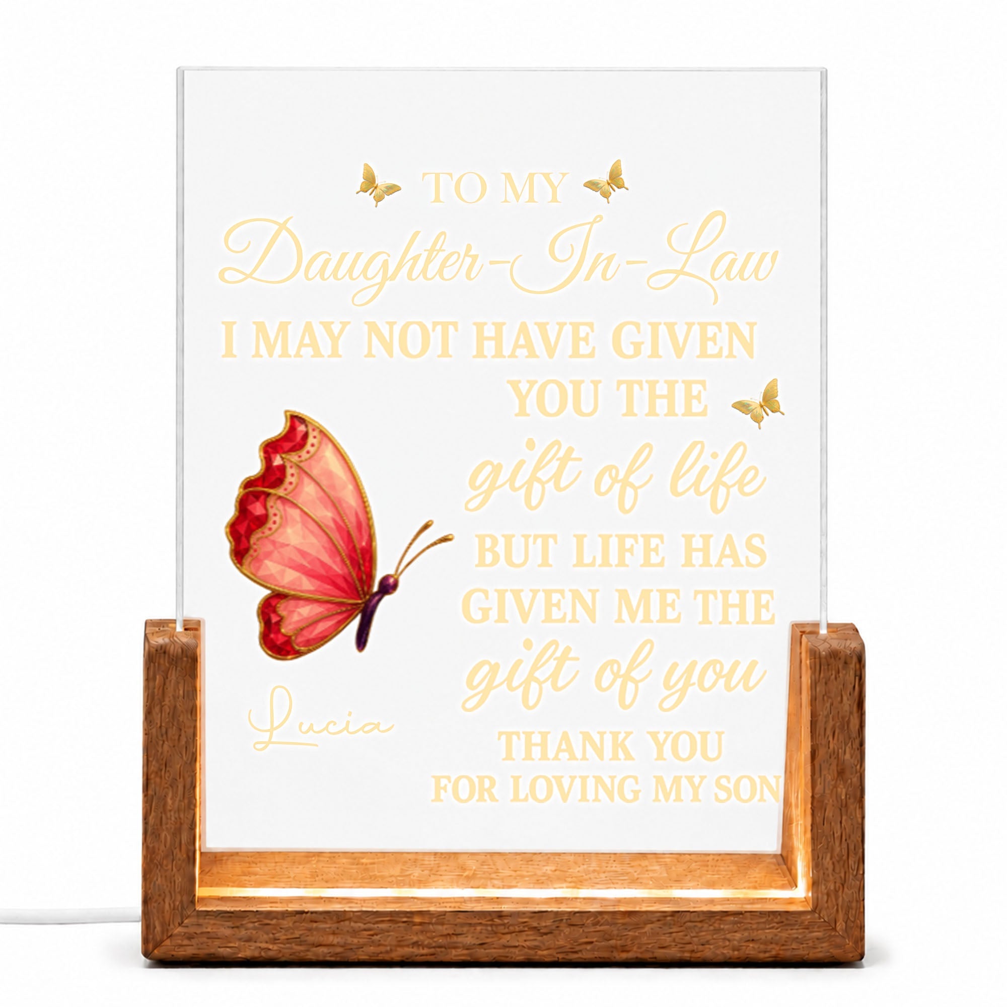 Personalized Acrylic Night Light with Wooden Base Gift for Daughter-in-Law Wood and Acrylic Night Light GradoCreations