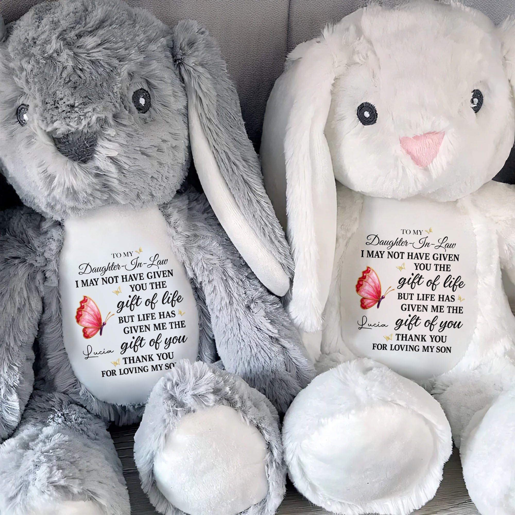 Personalized Stuffed Bunny Gift for Daughter-in-Law with Butterfly Stuffed Bunny GradoCreations