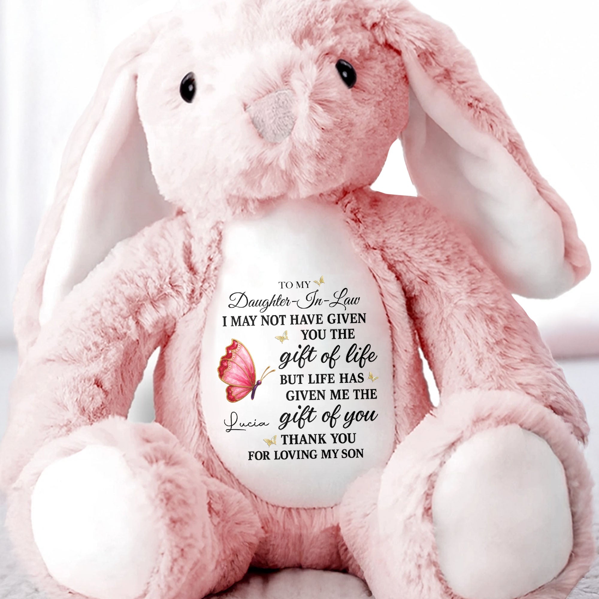 Personalized Stuffed Bunny Gift for Daughter-in-Law with Butterfly Stuffed Bunny GradoCreations